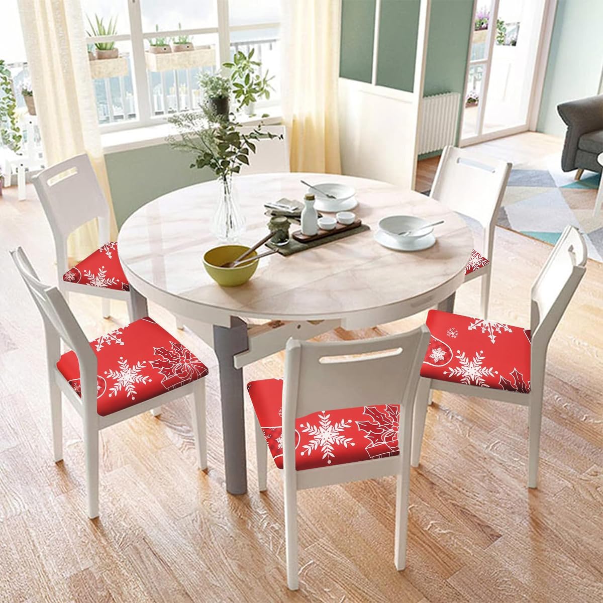 DLMWELL Juego de 4 fundas elásticas para sillas de decoración navideña, para comedor, extraíbles y lavables, fundas de cojín para cocina, oficina
