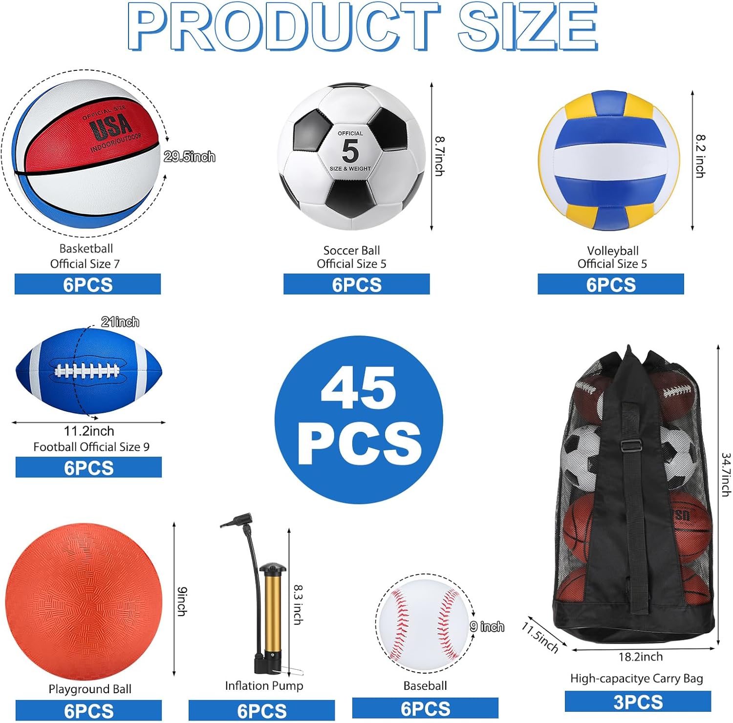 Juego de 36 pelotas deportivas a granel para Navidad, tamaño oficial, baloncesto, fútbol, voleibol, fútbol, parque infantil, equipo deportivo para