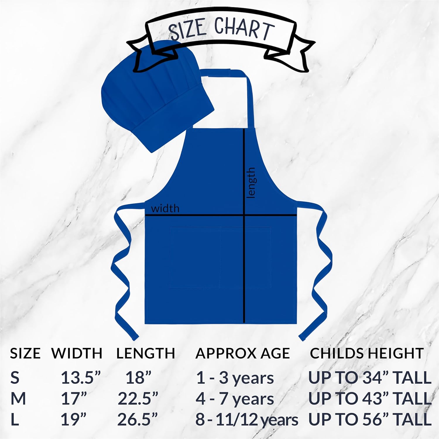 Sombrero y delantal de chef personalizados para niños. Tallas 1-3, 4-7, 8-11. Delantal infantil para niños y niñas.