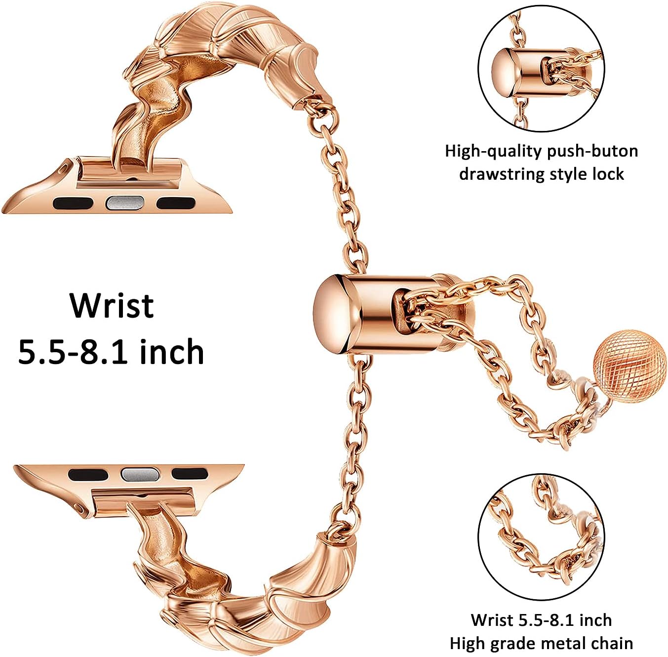 Correa de acero inoxidable con borla para Apple Watch Band de 1.496 in 1.575 in 1.614 in 1.654 in 1.732 in 1.772 in 1.929 in, correa de metal de