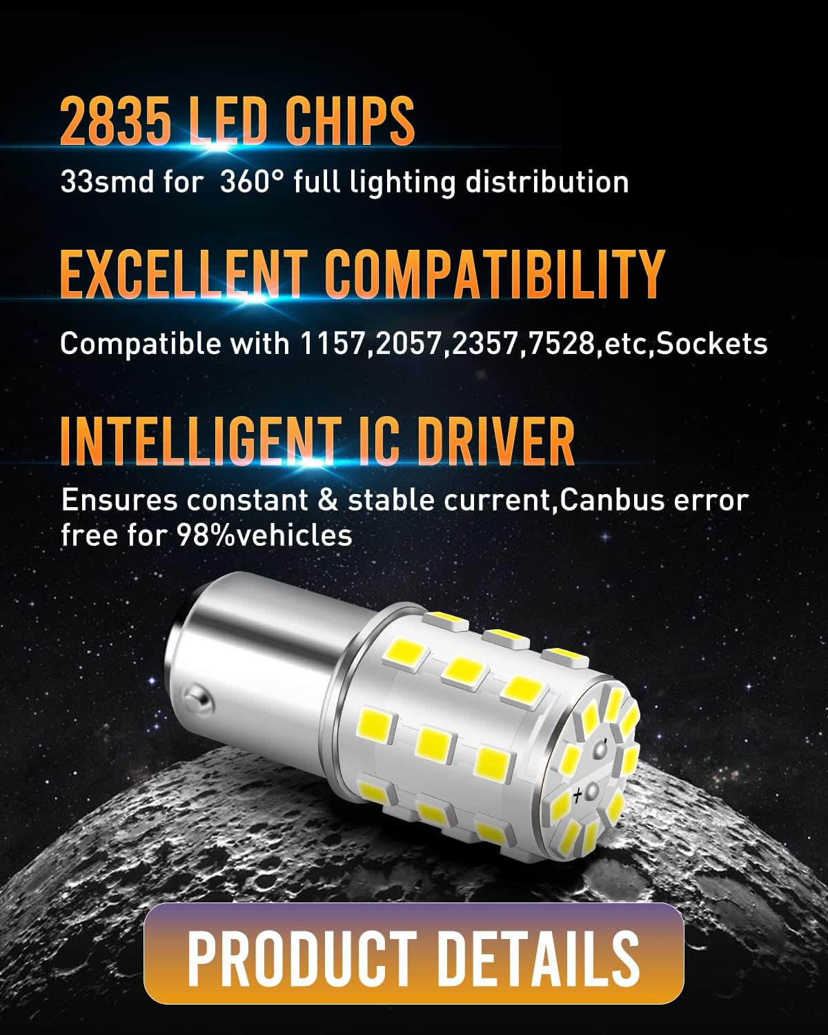 LUYED, 2 bombillas de led de 800lúmenes súper brillantes para ópticas traseras, luces de freno y de giro 1157 2835 33-EX Chipsets 1157 2057 2357 7528