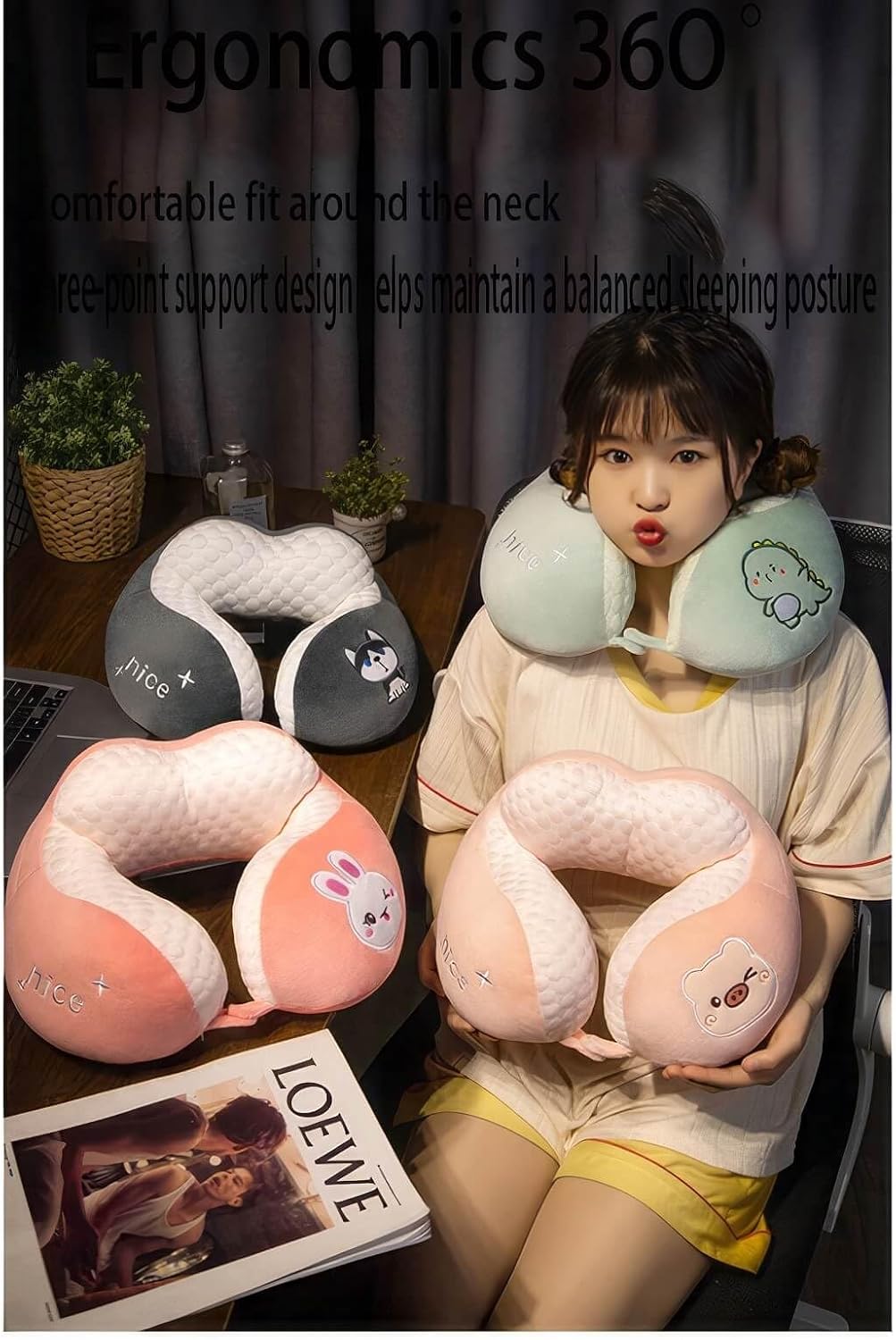 Cool Bingdoudou U-Shaped Neck Pillow Shoulder and Neck Adult Cervical Spine Aircraft Pillow – Comfortable Relief for Travel and Home (Color  B, Size