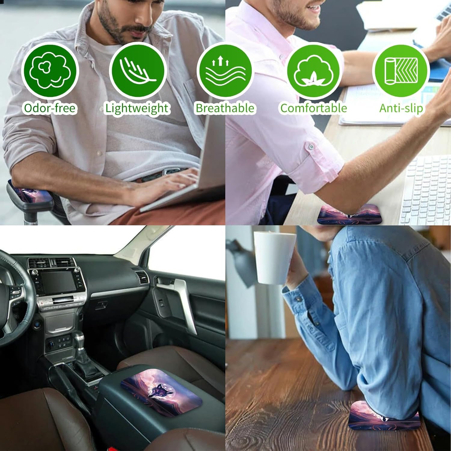 Almohadilla de teclado con soporte de muñeca con posavasos para mujeres y hombres, reposabrazos para escritorio con espuma viscoelástica de gel para