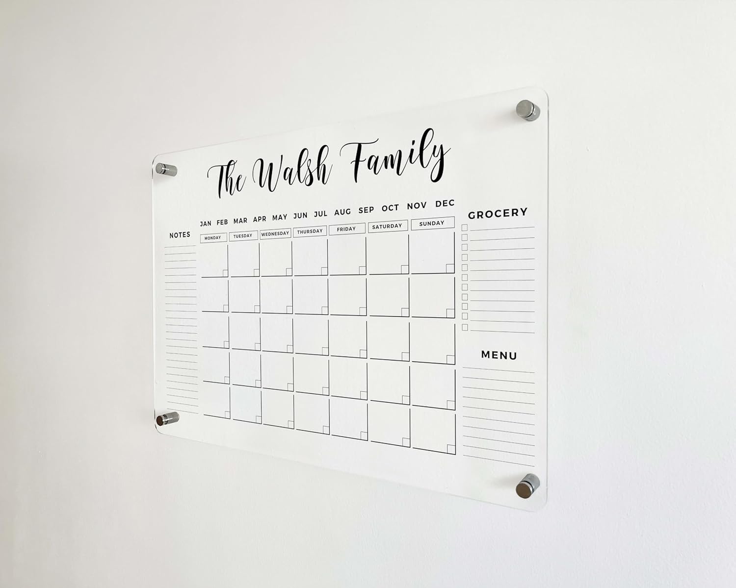 Large Personalized Acrylic Wall Calendar – Personalized Calendar 2024 Dry Erase Calendar Family Calendar Monthly and Weekly Board Family Planner