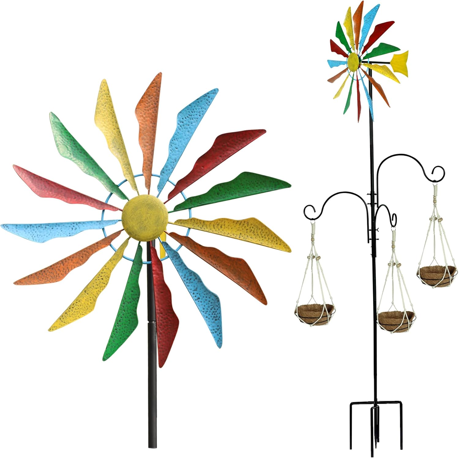 Molinillos de viento de 95 pulgadas para patio, molino de viento cinético, ganchos de pastor para exteriores de metal para jardín, decoración de