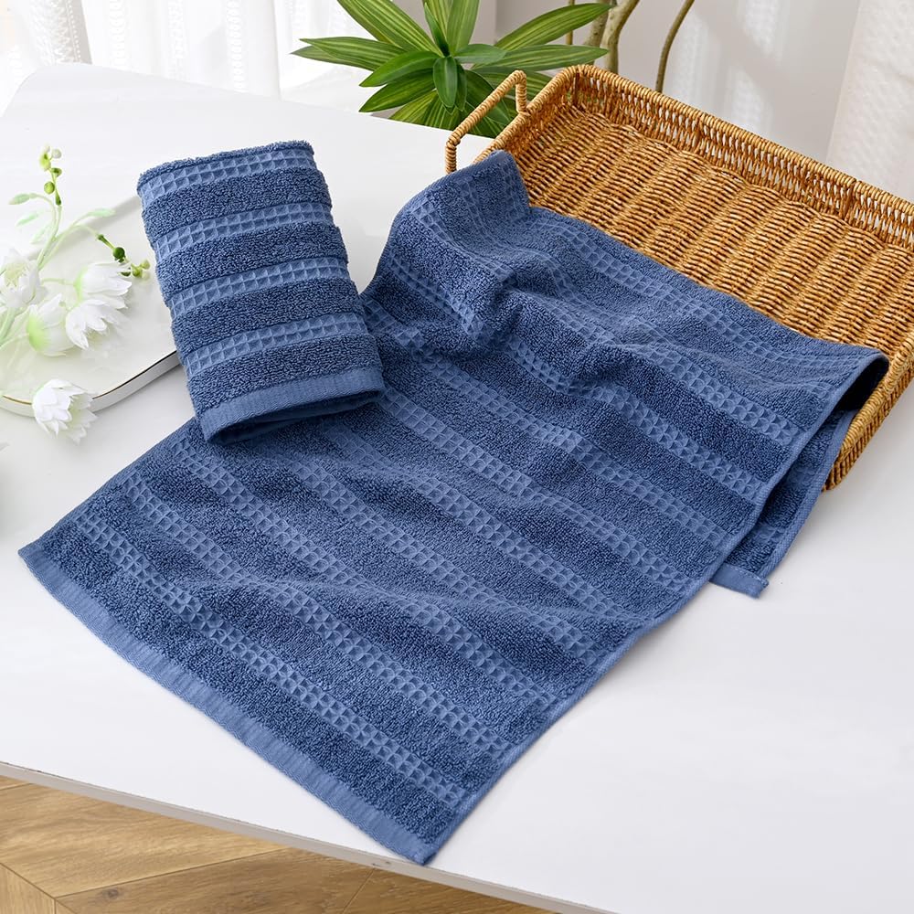 Toallas de mano azul marino, 100% algodón, tejido a rayas, de secado rápido, toallas de cocina ultra absorbentes y ligeras para baño (2 piezas,