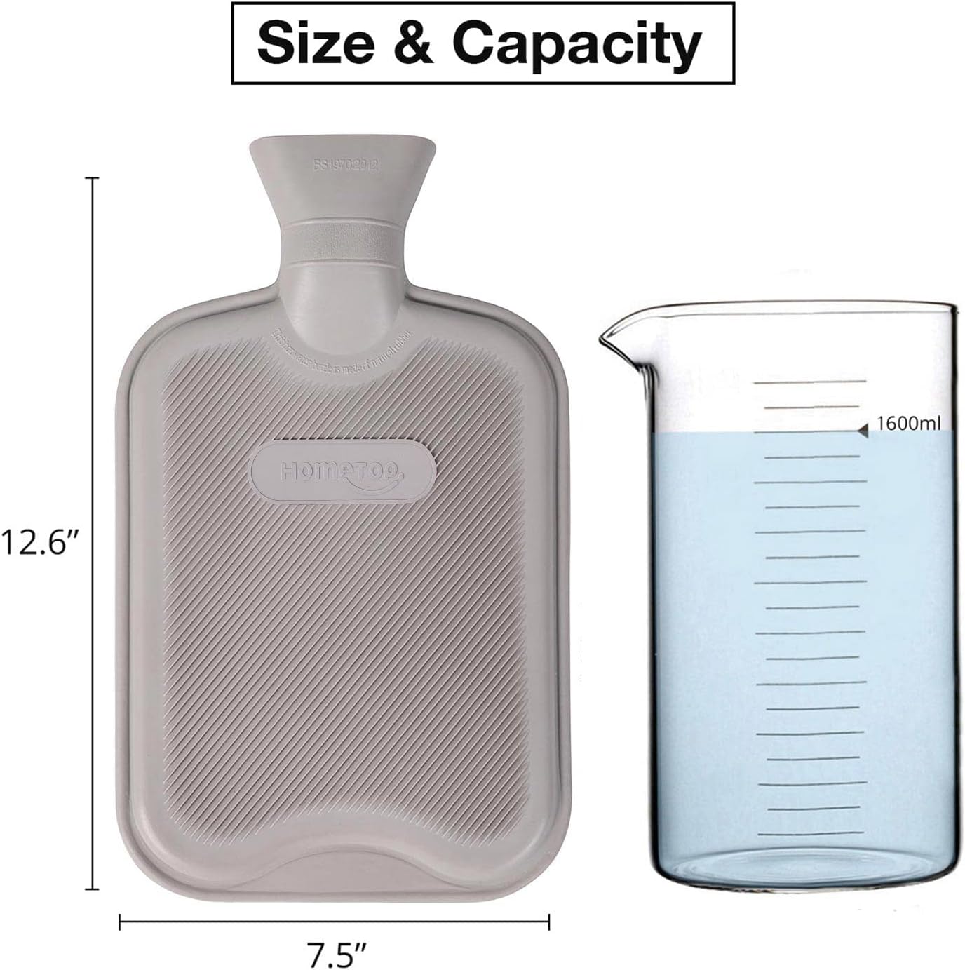 HomeTop Botella de agua caliente de goma clásica de alta calidad y lujosa funda de forro polar de felpa de piel sintética con decoración de pompones