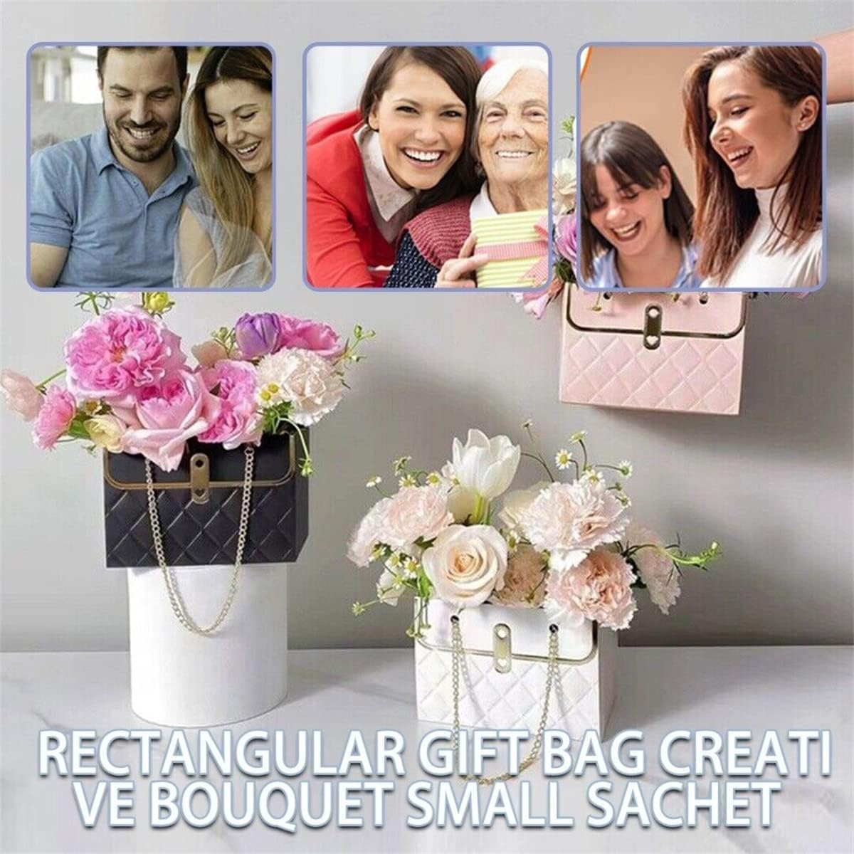 NADUSEP Caja de regalo de papel de flores de 6 piezas, cubo de almacenamiento de ramo de floristería con caja de regalo de cadena de metal, cajas de