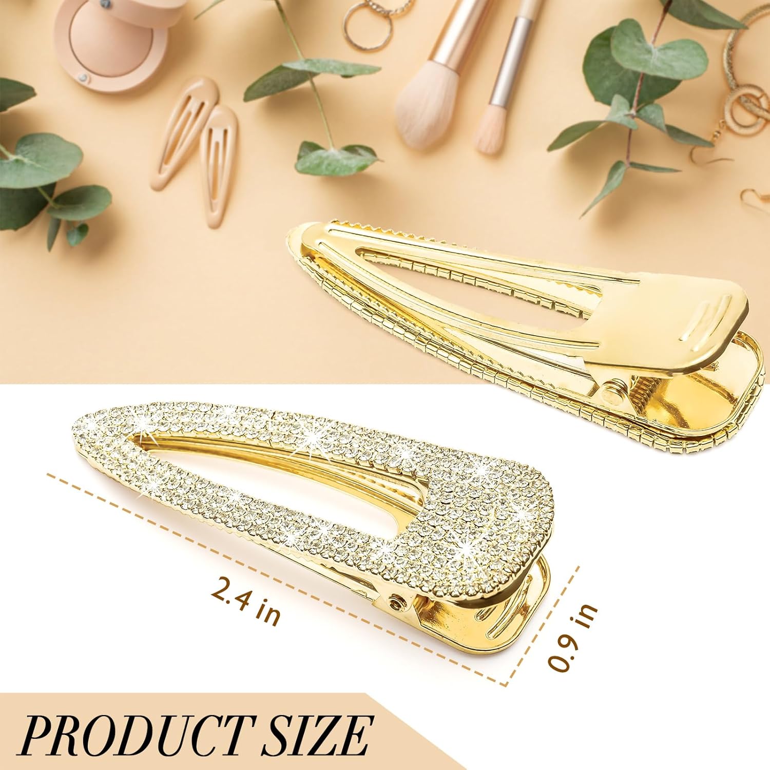 KANPRINCESS 2 pinzas para el cabello con diamantes de imitación de 2.4 pulgadas, pinzas doradas para el cabello, accesorios para el cabello de