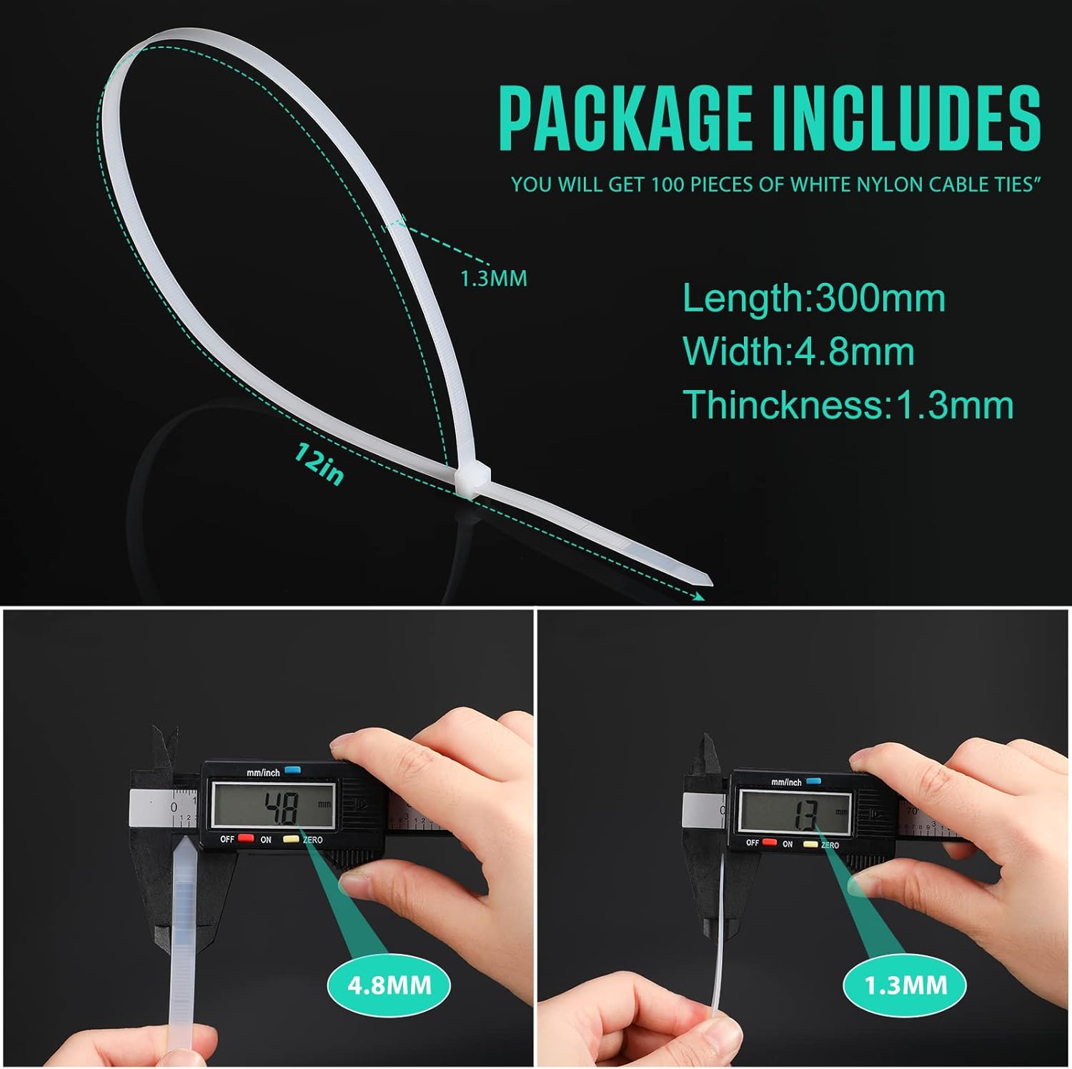 100 bridas para cables resistentes para interiores y exteriores, ataduras de toldos, ramas de cultivo (blanco, 12 pulgadas)