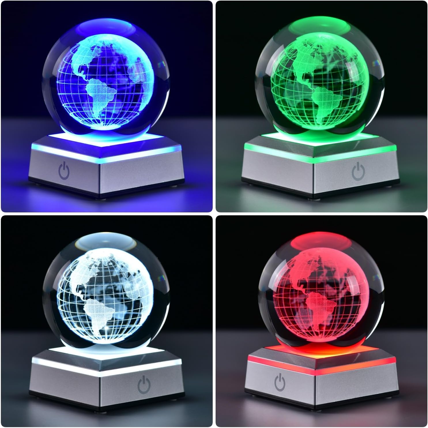 Bola de cristal 3D, lindo modelo de día de sonrisa de oso, con luz colorida, soporte de lámpara LED de 6 colores, decoración divertida de