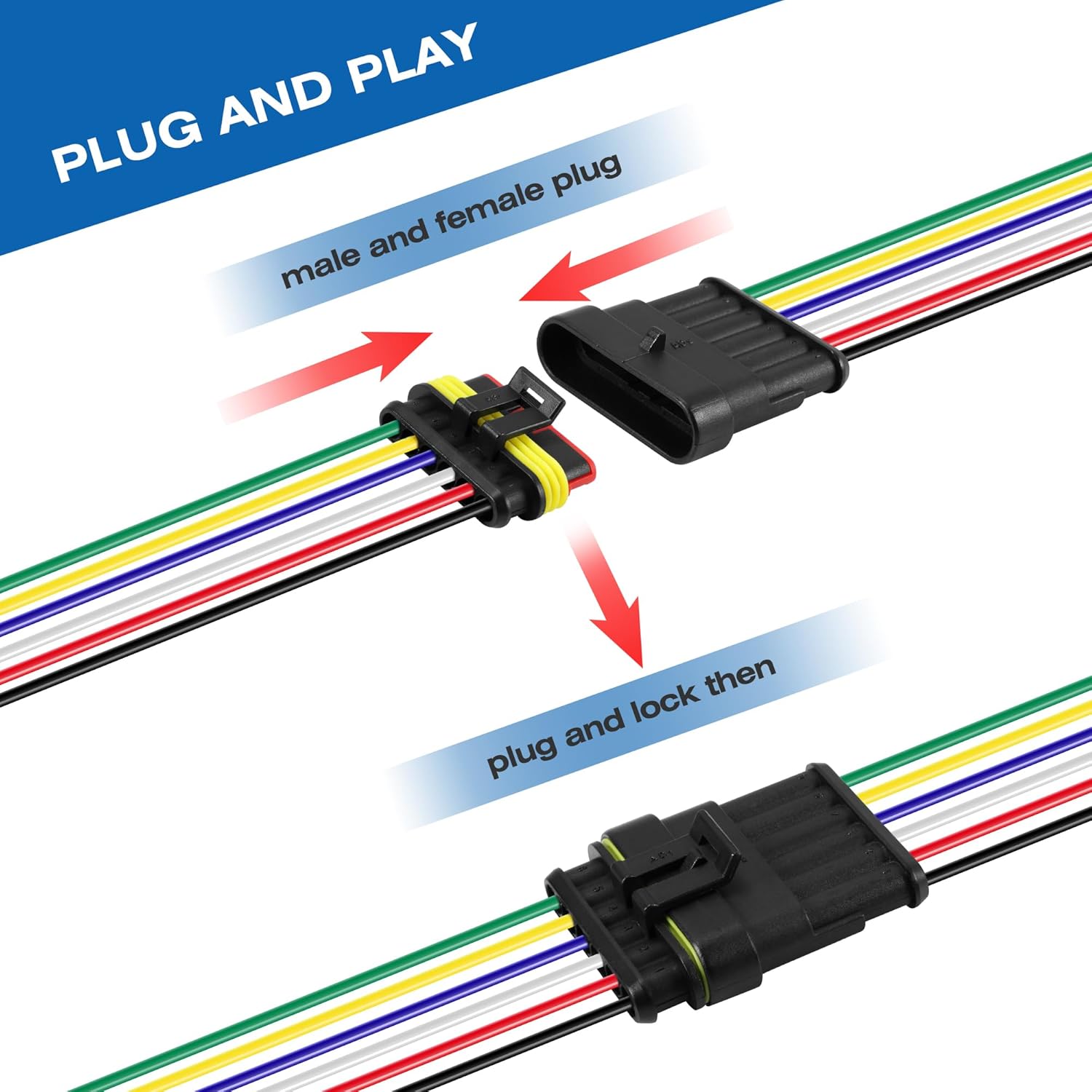 RDBS Kit de 5 conectores de cable eléctrico de 6 pines, enchufe macho y hembra impermeables de 6 vías para automóvil, camión, motocicleta, barco