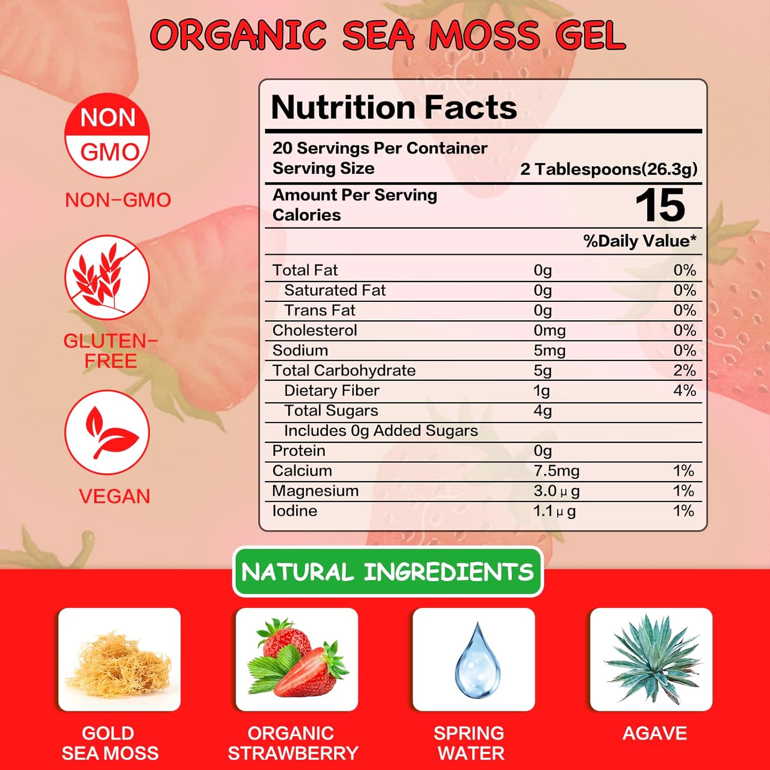 Gel de musgo marino, gel orgánico crudo de masa marina irlandesa avanzada, apoyo inmunológico y digestivo, suplemento de vitaminas y minerales