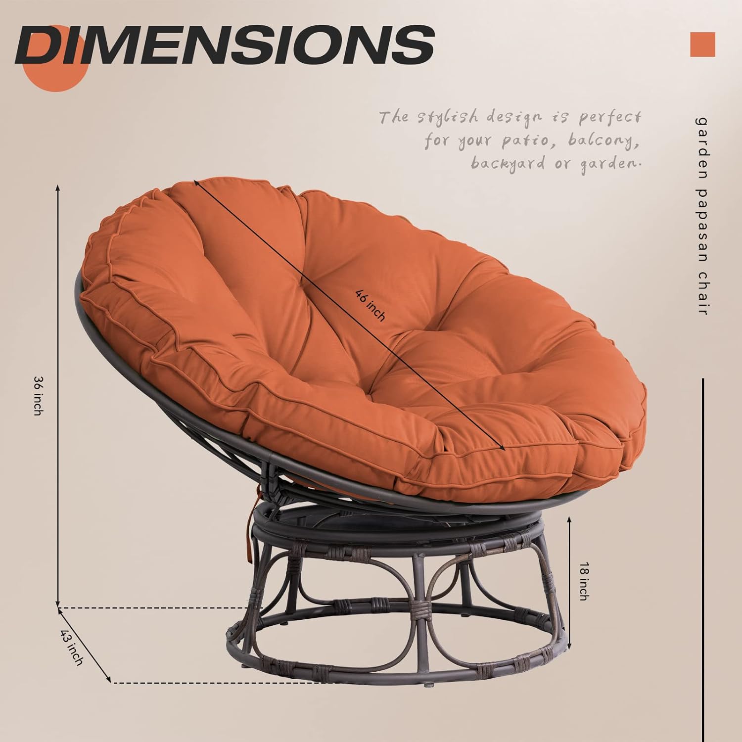 Papasan – Silla Papasan de tamaño grande de 46 pulgadas con cojín y marco sobrerelleno, silla Papasan gruesa con cojín y marco, silla perezosa,