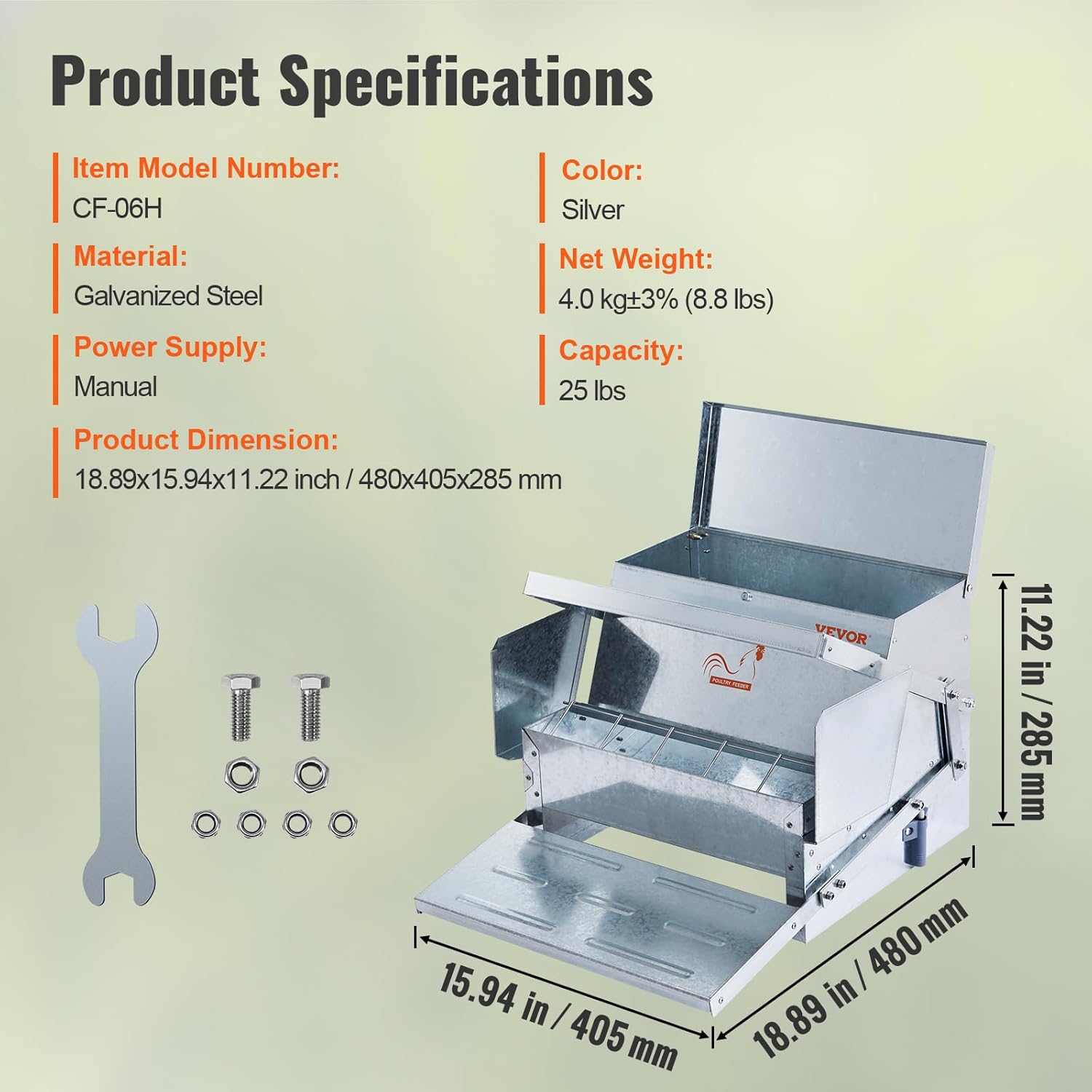 VEVOR CF-25 – Alimentador automático para aves de corral de acero galvanizado con tapa impermeable, prevención de aves, para pollos, faisanes,