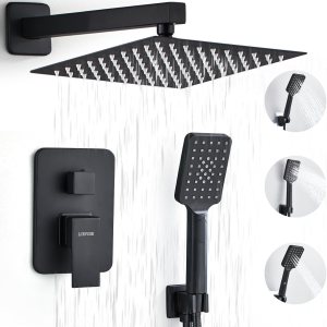 LCEVCGK Sistema de ducha, juego completo de grifo de ducha, juego completo de ducha de lluvia cuadrada con sistema de cabezal de ducha de lluvia de LCEVCGK Sistema de ducha, juego completo de grifo de ducha, juego completo de ducha de lluvia cuadrada con sistema de cabezal de ducha de lluvia de