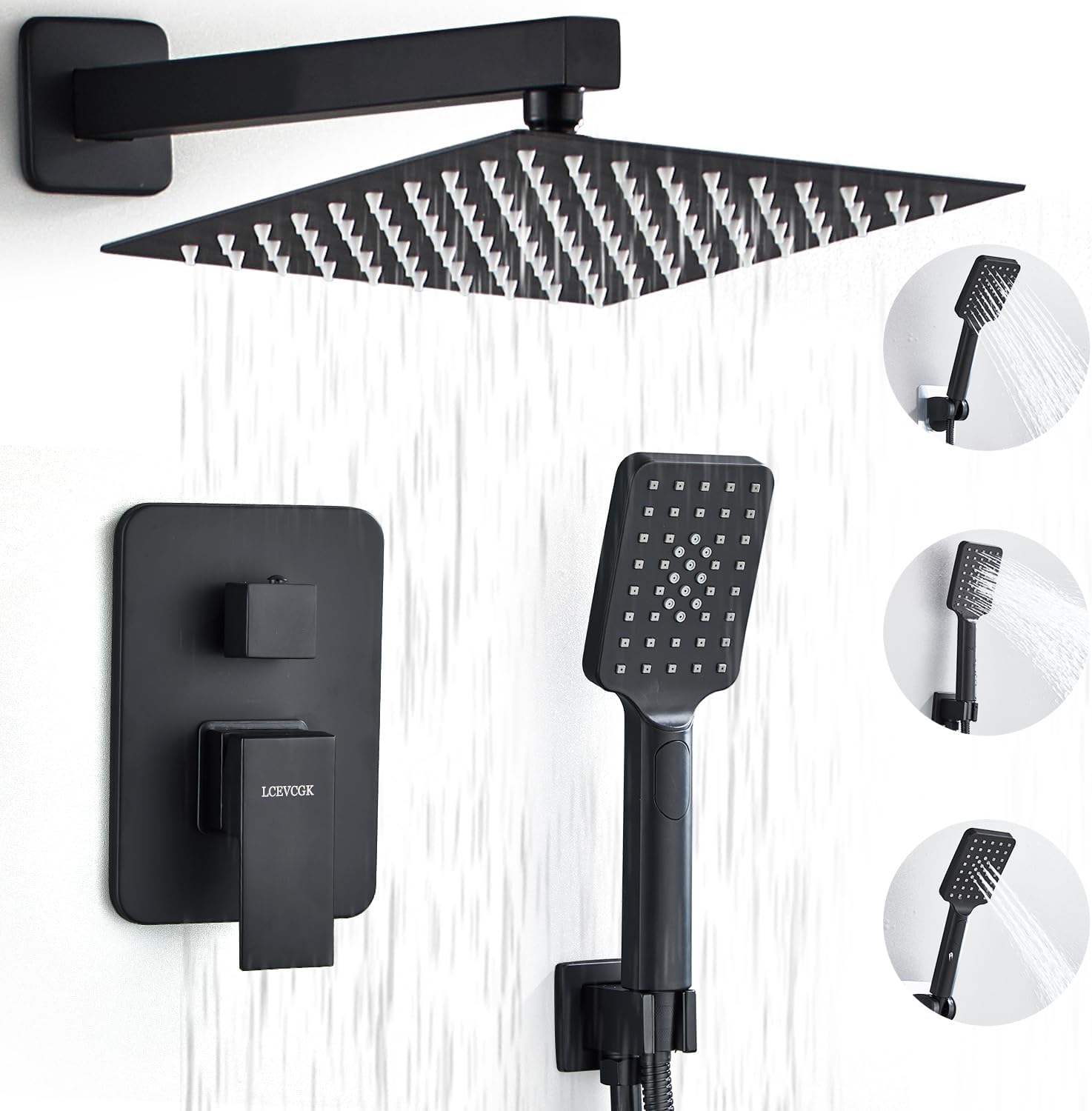 LCEVCGK Sistema de ducha, juego completo de grifo de ducha, juego completo de ducha de lluvia cuadrada con sistema de cabezal de ducha de lluvia de