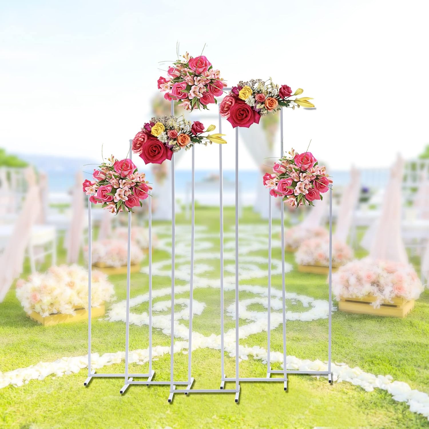 Fecoi – Juego de 5 arcos de boda de metal, soportes de flores blancas, soporte de telón de fondo para boda, fiesta, celemonia, novia, decoración
