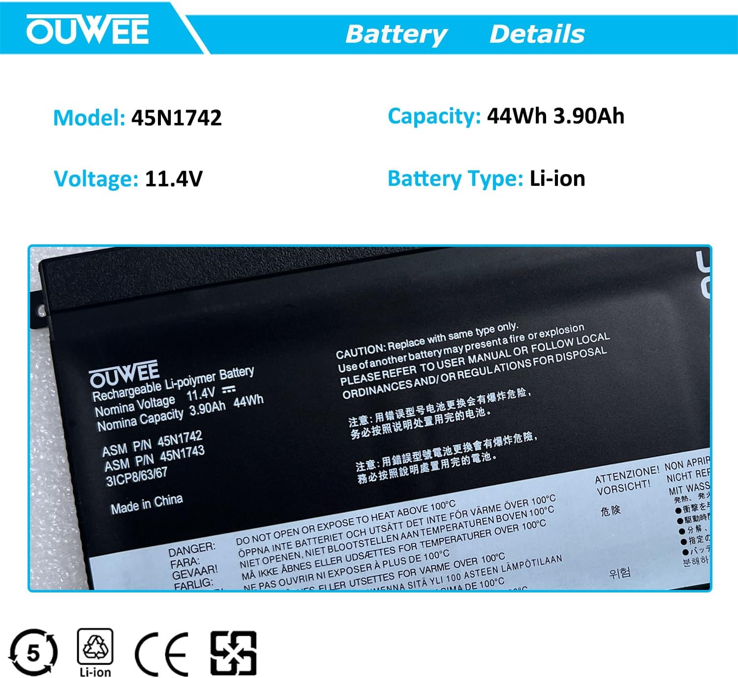 OUWEE 45N1742 – Batería para portátil compatible con Lenovo ThinkPad T550 T550s T560 W550 W550s P50S Series Notebook 45N1740 45N1741 45N1743