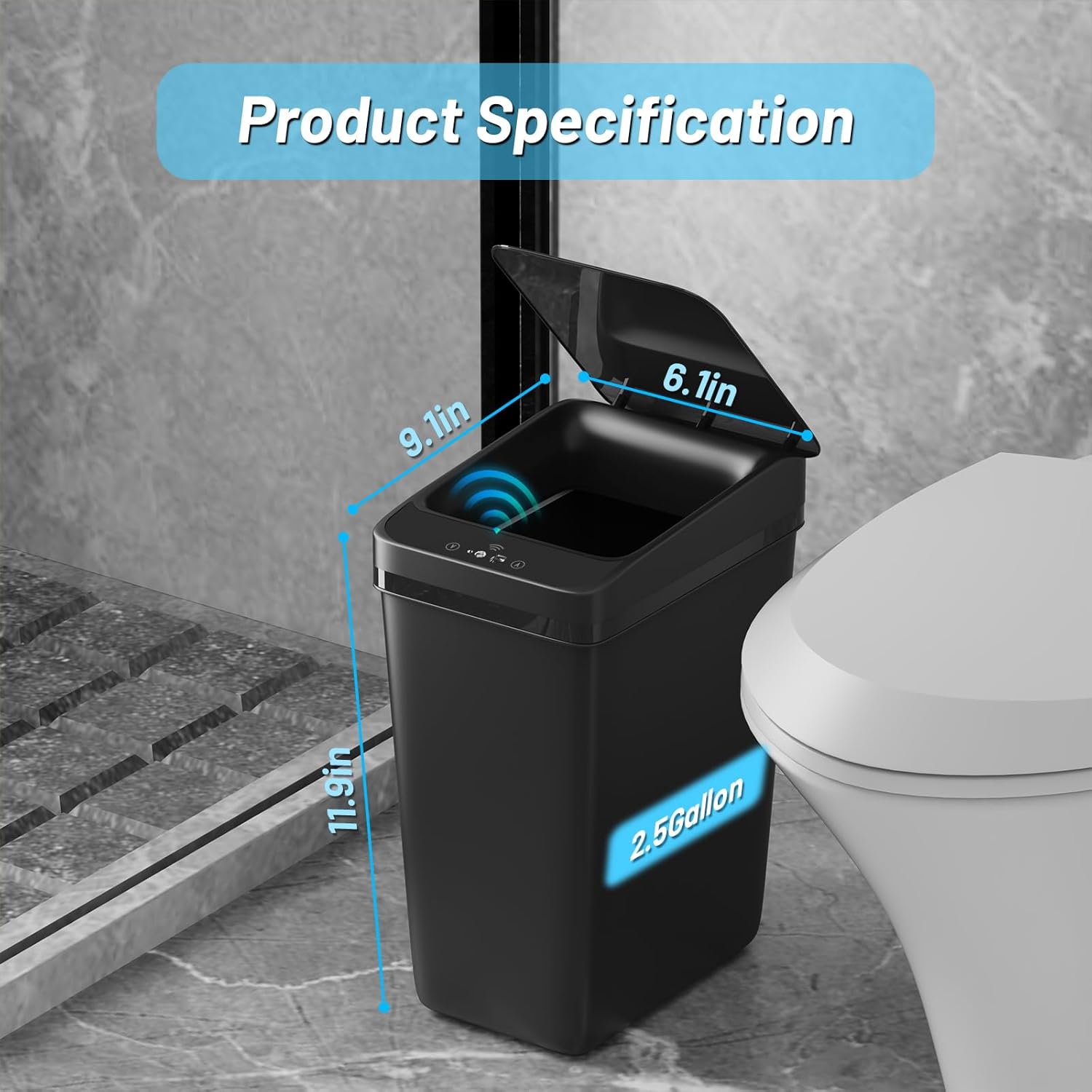 Paquete de 2 cubos de basura de 2.5 galones con sensor de movimiento, cubo de basura delgado sin contacto con tapa, cubo de basura eléctrico de