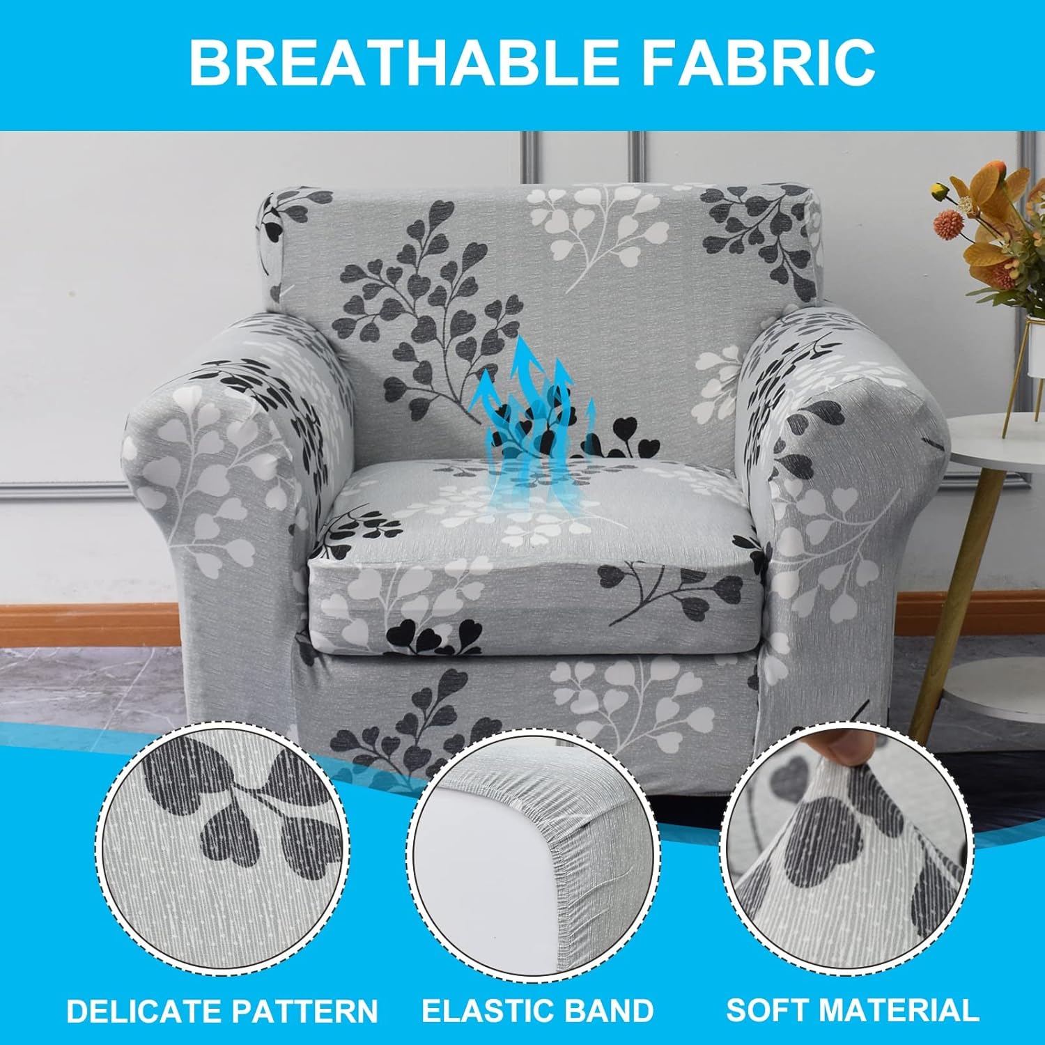 FUANGUI Funda impermeable para sofá de 2 piezas, funda elástica con estampado, funda de cojín para sofá, lavable, protector de muebles para sala de