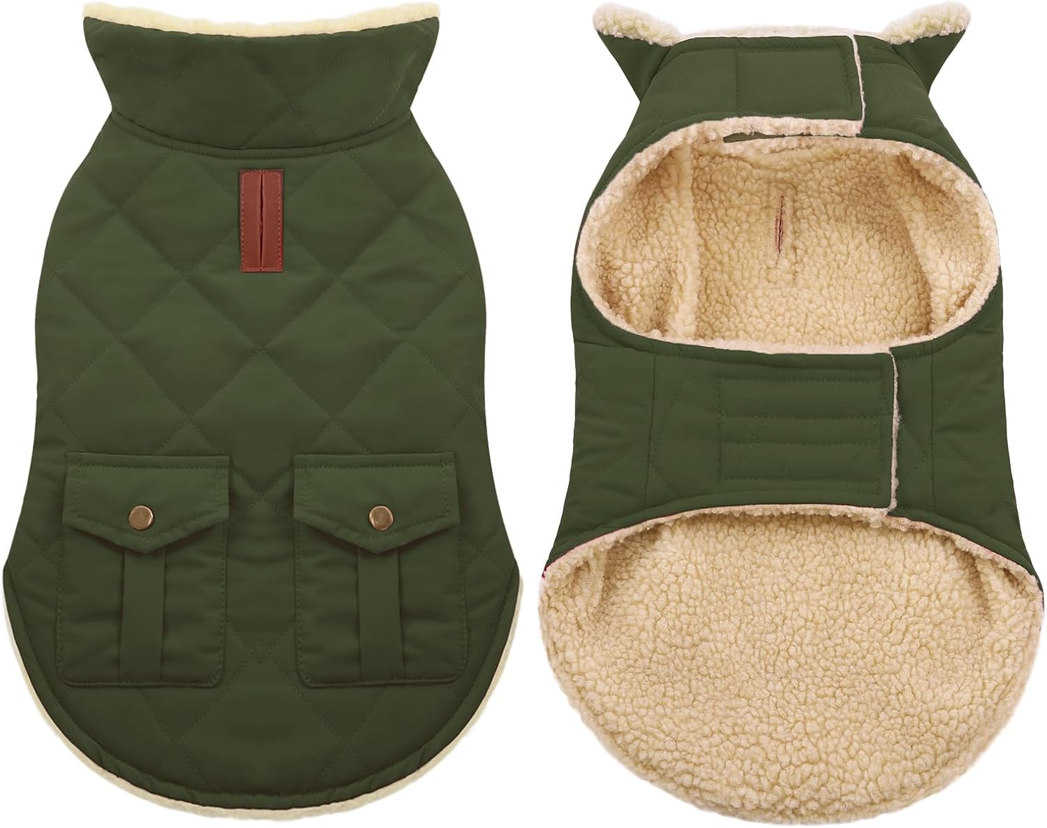 ASENKU Abrigo cálido de invierno para perro, forro polar y cuello alto, chaqueta acolchada con bolsillos, impermeable, ropa para clima frío para