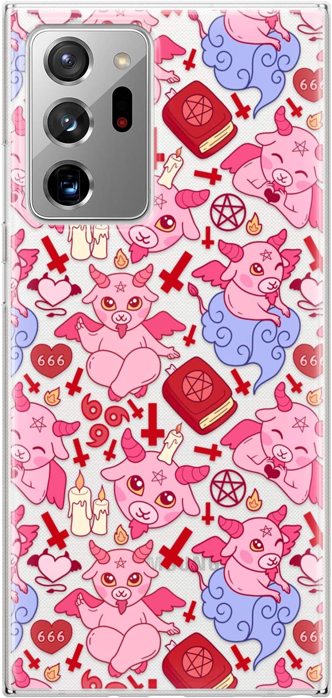 Generic Funda delgada de TPU compatible con Samsung Galaxy S21 5G S20 FE Note 20 Ultra S10 Plus S9 transparente a prueba de golpes Satanás Kawaii