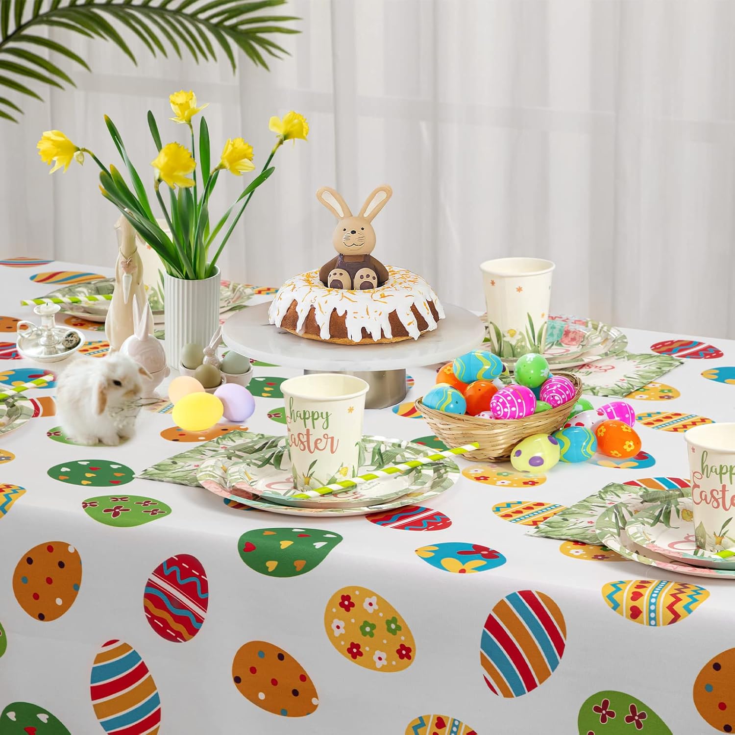 Juego de vajilla desechable de Pascua de 125 piezas, platos de papel para decoración de Pascua, suministros para fiesta de Pascua, incluye platos,