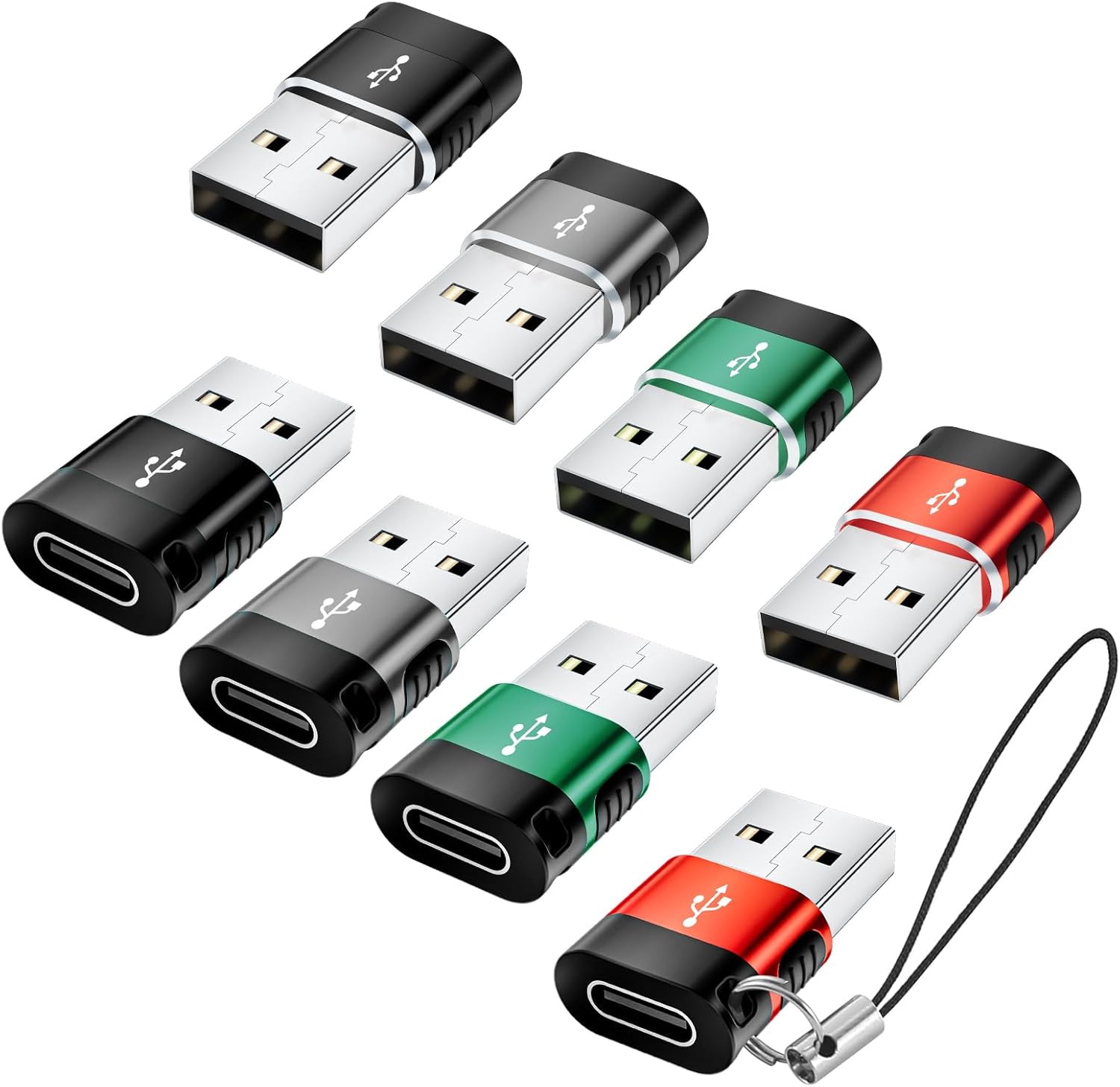 BaseNew Paquete de 8 adaptadores USB a USB C, adaptador USB A a USB C, adaptador USB C a USB, adaptador USB a C, adaptador USB C a A, convertidor