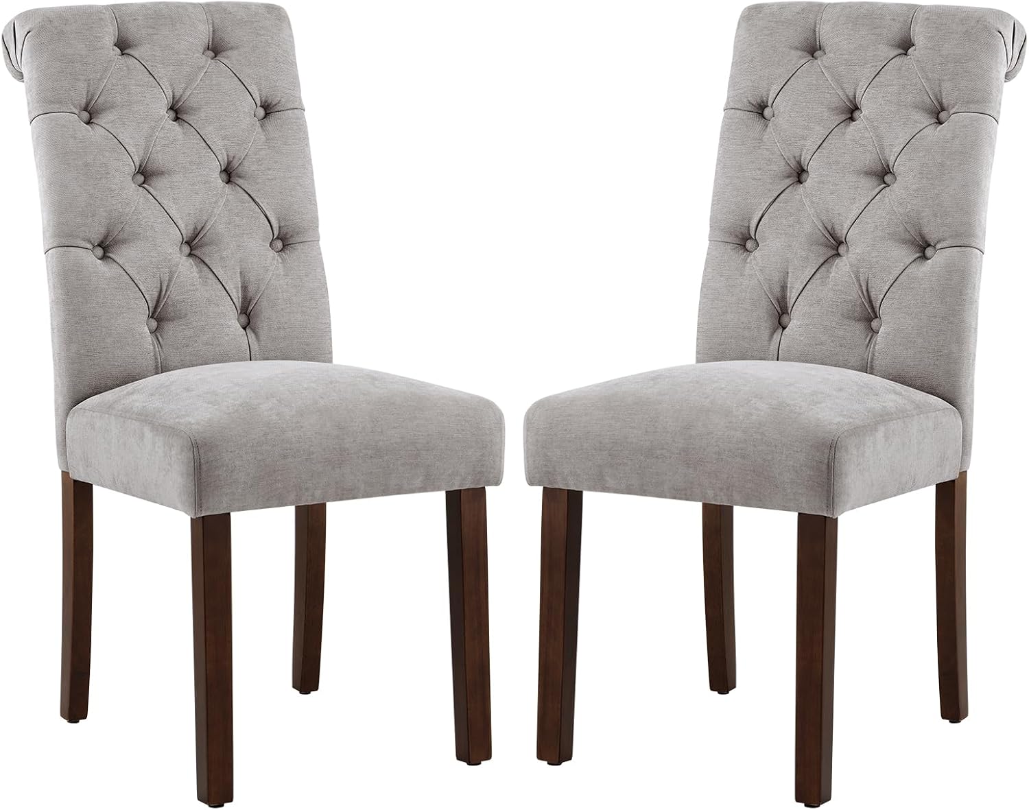 COLAMY Juego de 2 sillas de comedor copetudas, sillas de comedor Parsons tapizadas de tela, sillas auxiliares elegantes con patas de madera maciza y