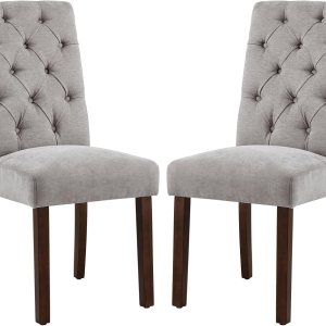 COLAMY Juego de 2 sillas de comedor copetudas, sillas de comedor Parsons tapizadas de tela, sillas auxiliares elegantes con patas de madera maciza y COLAMY Juego de 2 sillas de comedor copetudas, sillas de comedor Parsons tapizadas de tela, sillas auxiliares elegantes con patas de madera maciza y