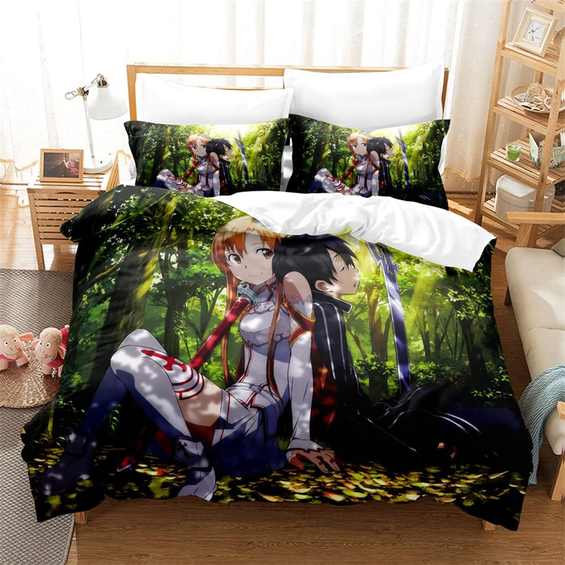 DAIRUINI Sword Art – Juego de ropa de cama en línea, funda de edredón, funda de almohada, 3 piezas, para adultos y niños, A-943, King 102 x 90