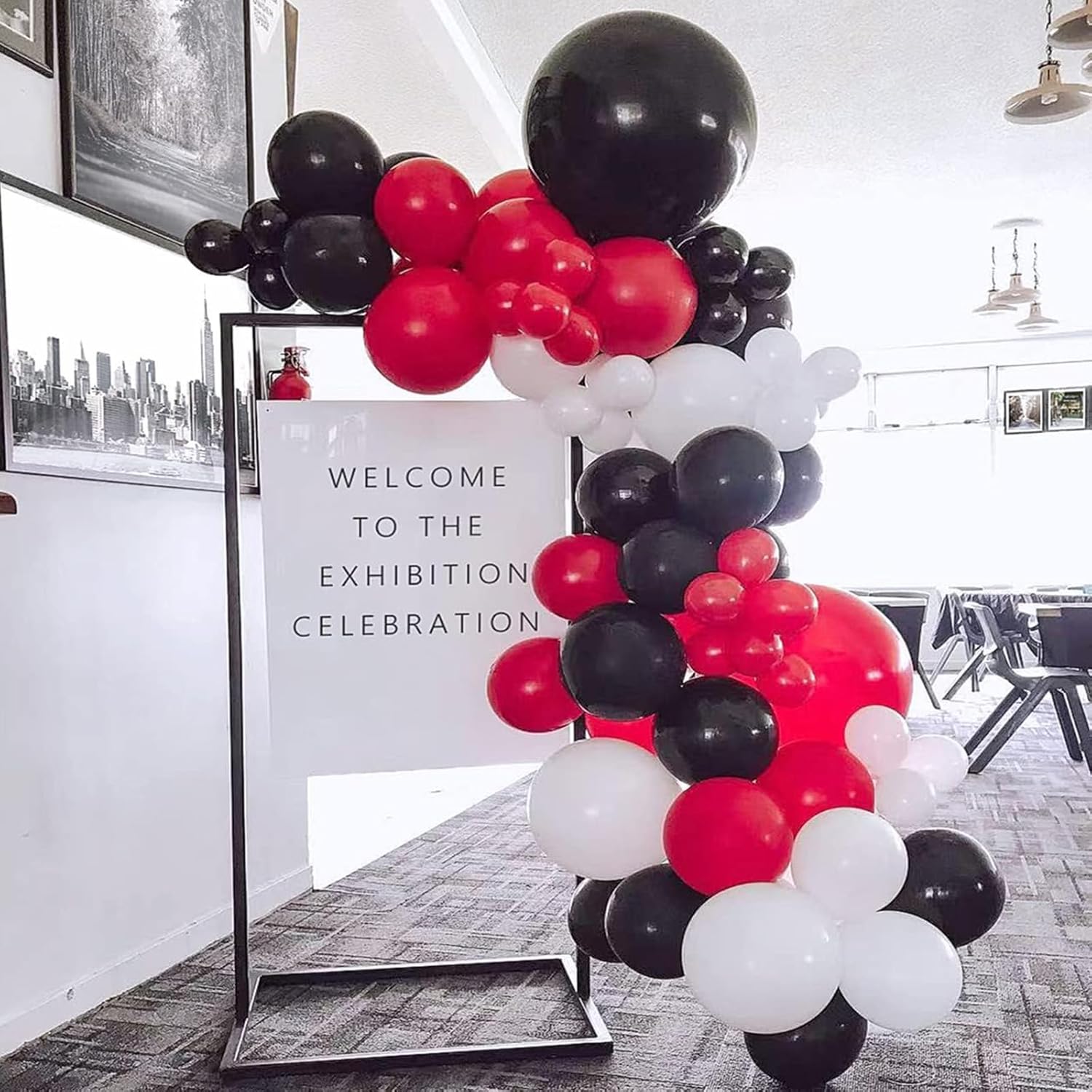 Globos de confeti negro y rojo, 60 paquetes de globos de fiesta negros y rojos de 12 pulgadas con cintas para hombres y mujeres, cumpleaños, bodas,