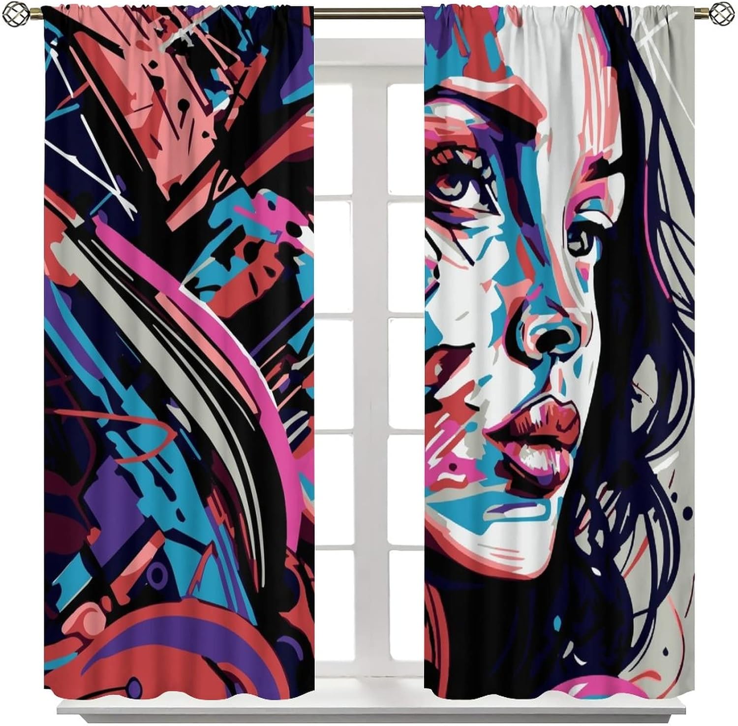 Cortinas de pared de ladrillo, arte pop de grafiti, hermosas cortinas con estampado de chicas americanas para adolescentes, dormitorio, sala de