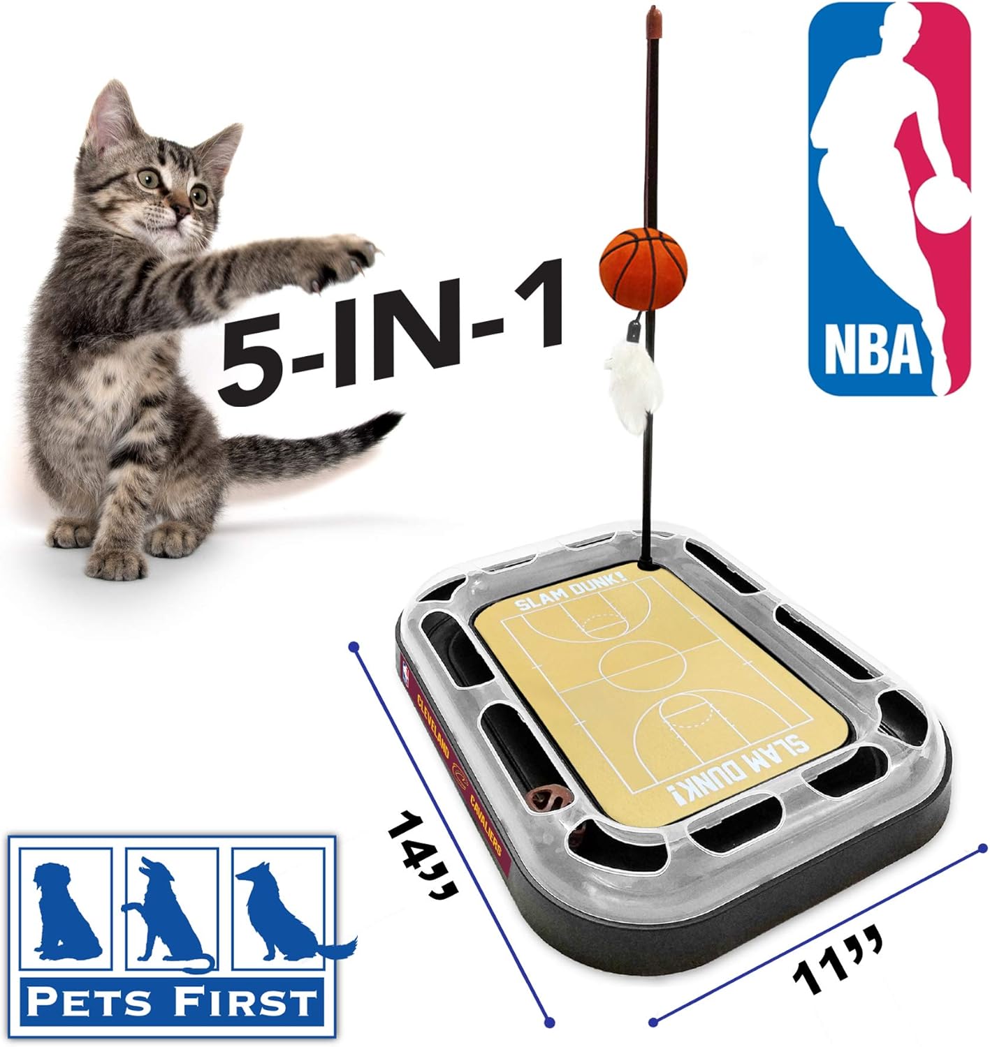 Juguete rascador de gato de la NBA CLEVELAND CAVALIERS de baloncesto de campo de gato con campana interactiva de bola de gato en pistas. Juguete de