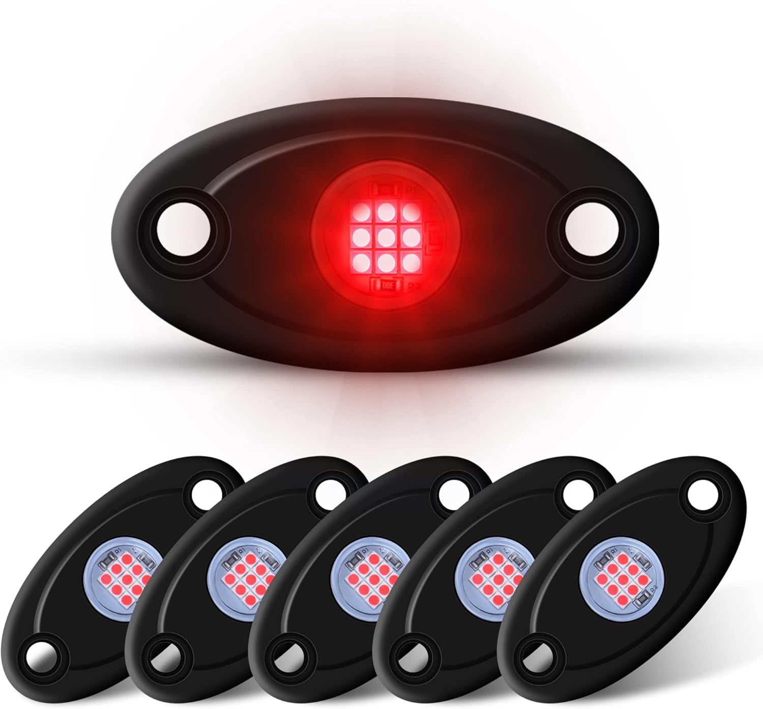 LY8 6Pods – Luces LED de roca roja de neón para automóvil, camión, ATV, UTV, SUV, Jeep, barco, debajo de la carrocería, lámpara impermeable (rojo)