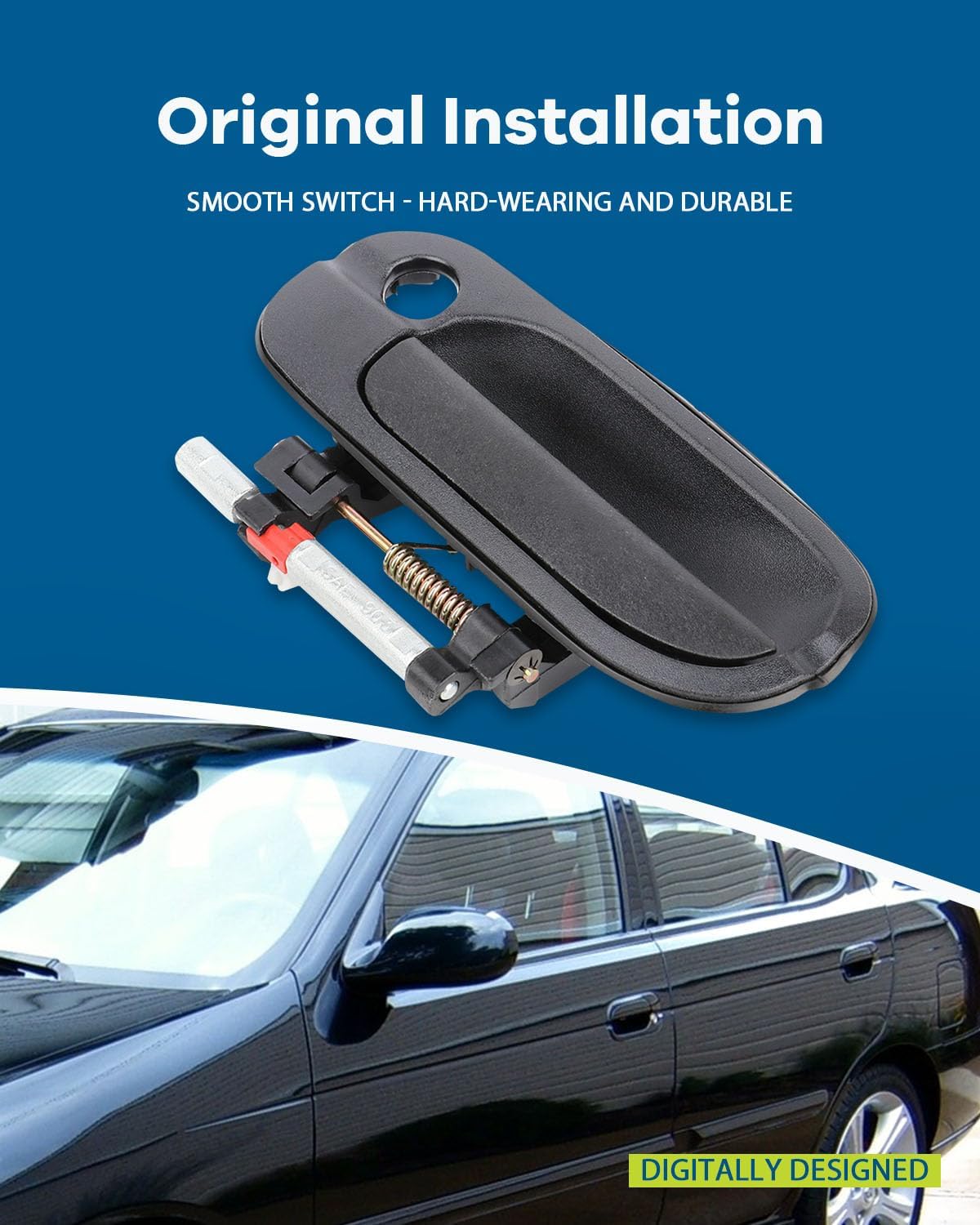 LUJUNTEC Manija de puerta exterior, manija de puerta delantera, lado izquierdo, repuesto para Nissan 2000-2006 para Sentra, 1 manija negra con