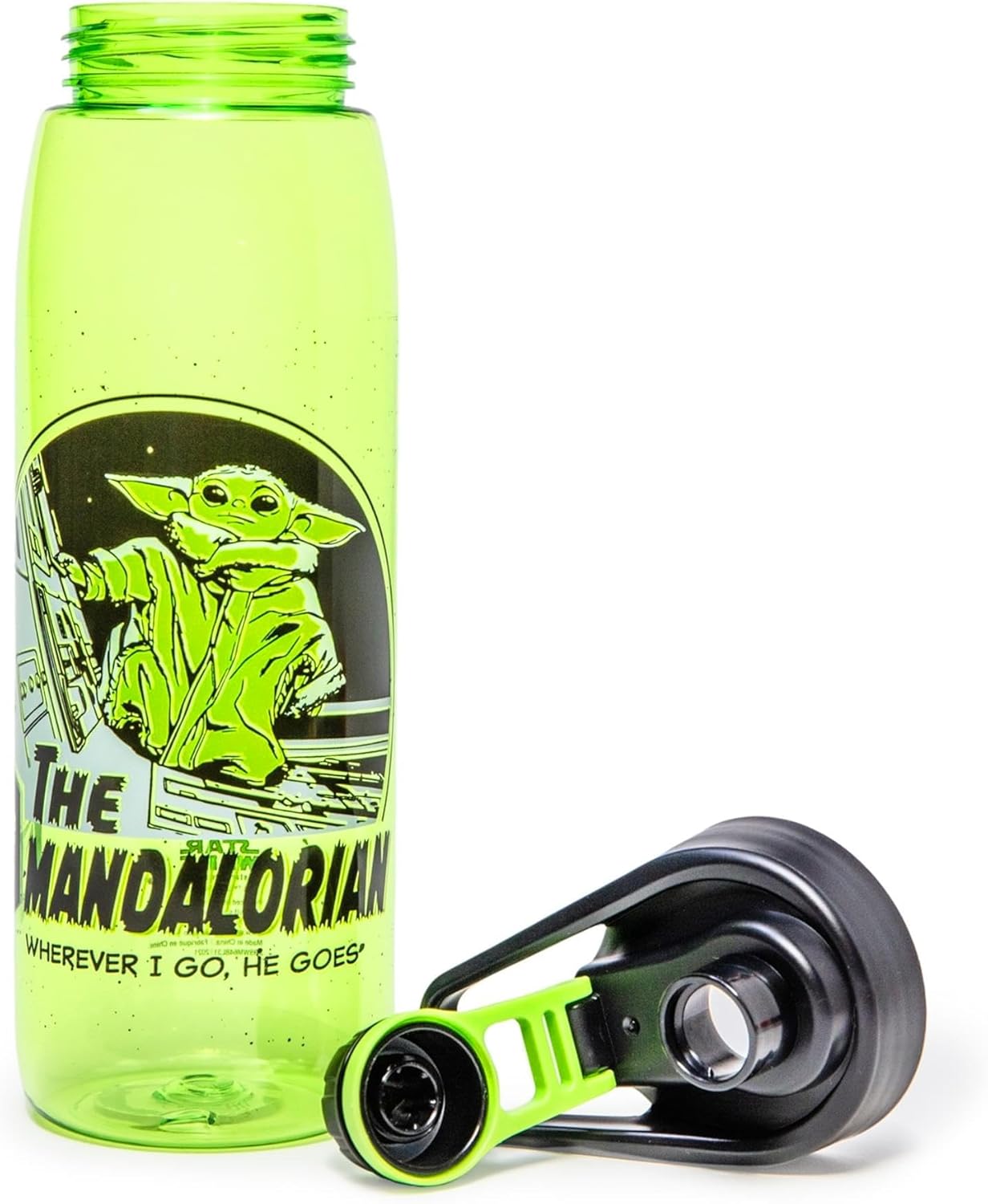 Silver Buffalo Star Wars The Mandalorian Tritan Botella de agua con tapa superior de rosca, 28 onzas