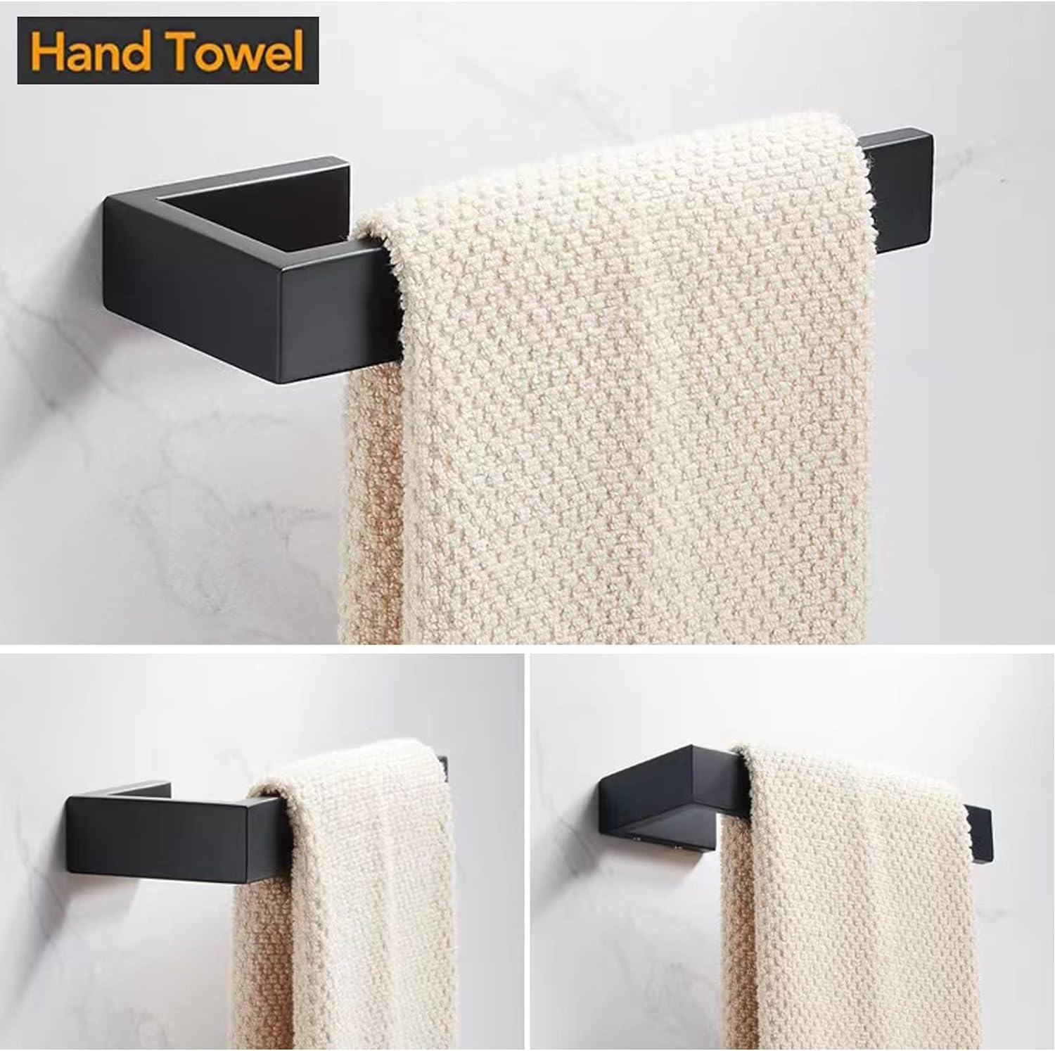 Toallero de mano de 2 piezas, anillo de toalla  Toallero grueso de acero inoxidable SUS 304 para pared de baño, barra de toalla de mano rectangular