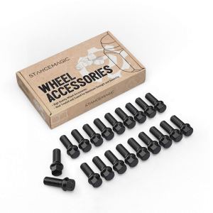 20 pernos negros extendidos de 14 x 1.5 (1.457 in de longitud del vástago – no longitud OEM, asiento de radio de bola) compatibles con Audi TT A3 A4 20 pernos negros extendidos de 14 x 1.5 (1.457 in de longitud del vástago – no longitud OEM, asiento de radio de bola) compatibles con Audi TT A3 A4