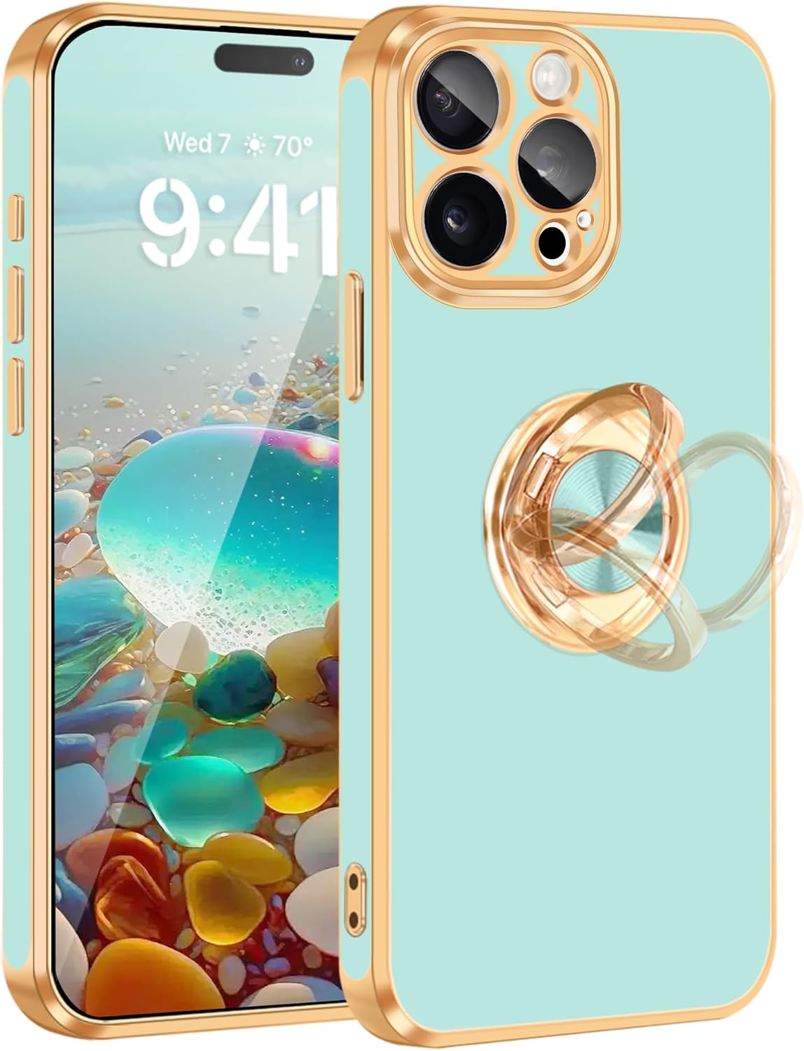 Fingic Funda para iPhone 15 Pro Max con soporte de anillo de 360 soporte magnético para automóvil Lindo soporte delgado para mujeres y niñas, funda