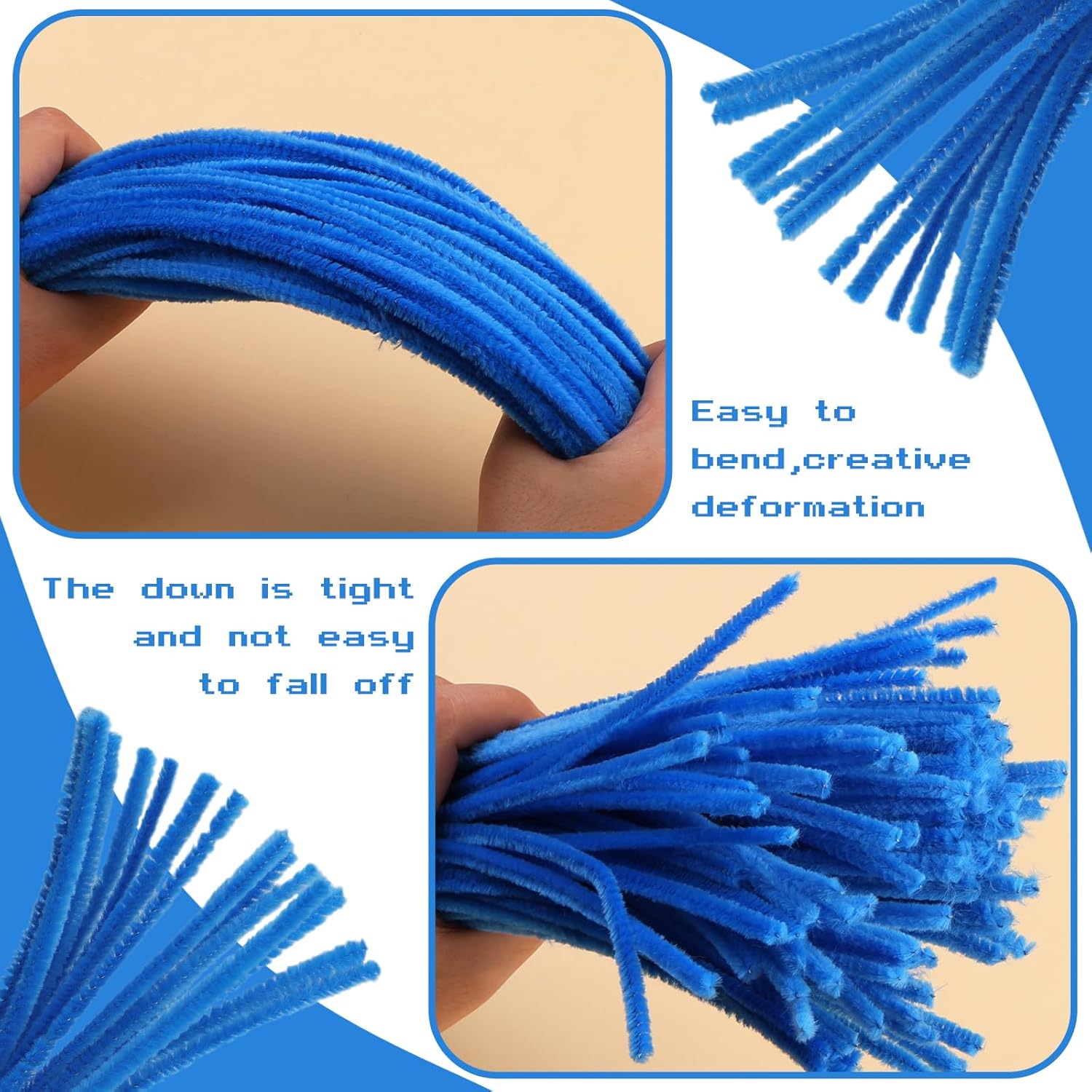 Giwrmu 100 piezas de tallos de felpilla para limpiar pipas azul lago, suministros de manualidades con palos peludos, limpiador de tuberías de