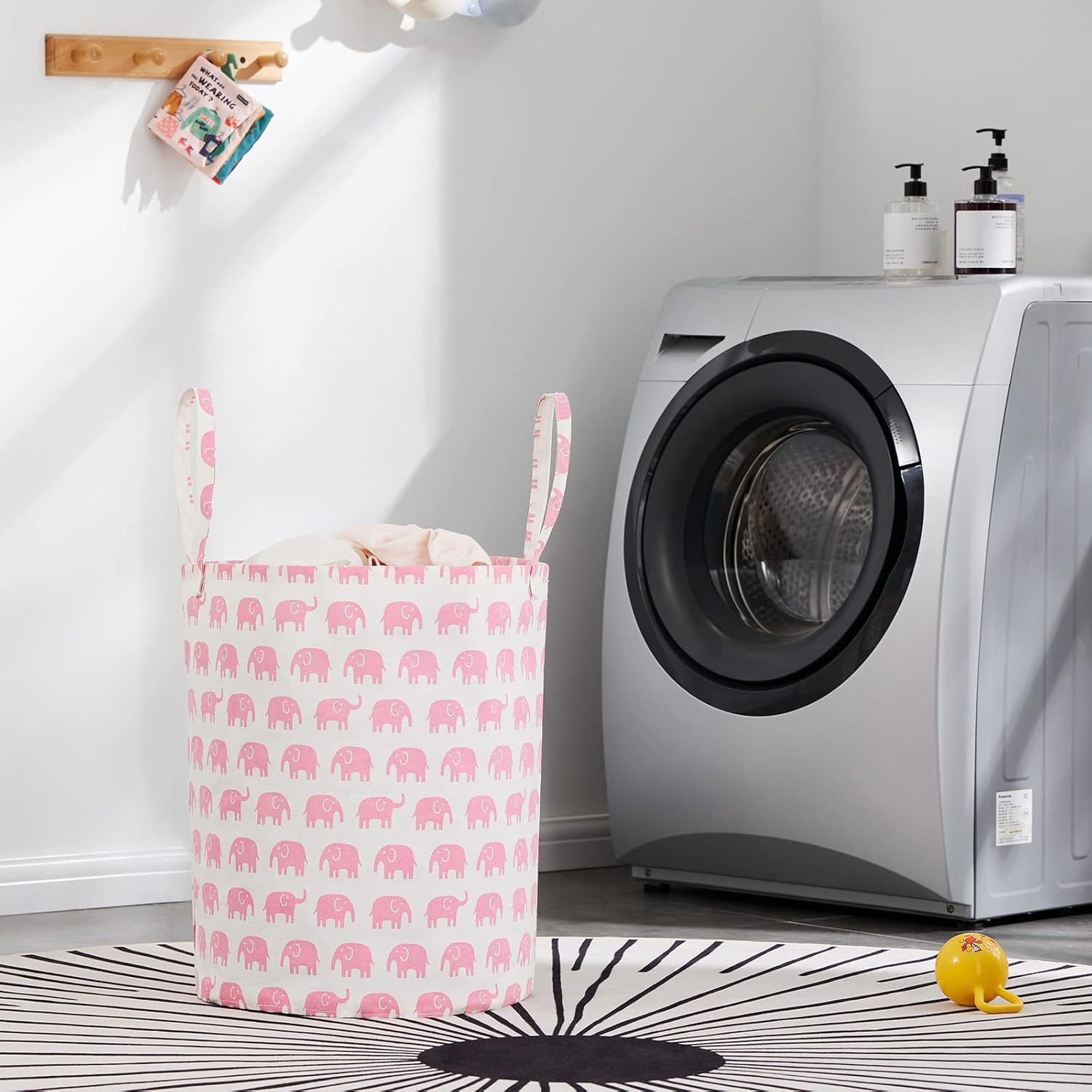 Cesta de almacenamiento grande para niñas y niños, cesta de lavandería plegable con asas largas, contenedores de juguetes para guardería, decoración