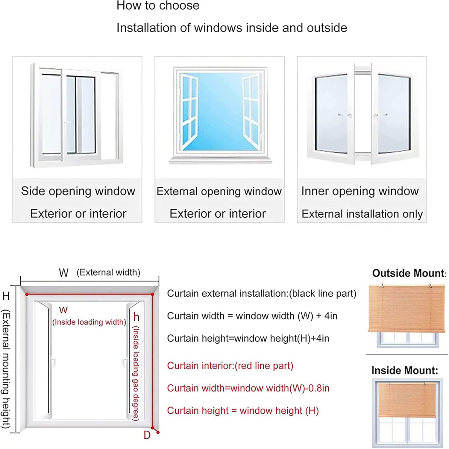 HIAPES Persianas de bambú, persianas de bambú para ventanas interiores, persianas de bambú para patio, persianas de bambú para ventanas, tamaño