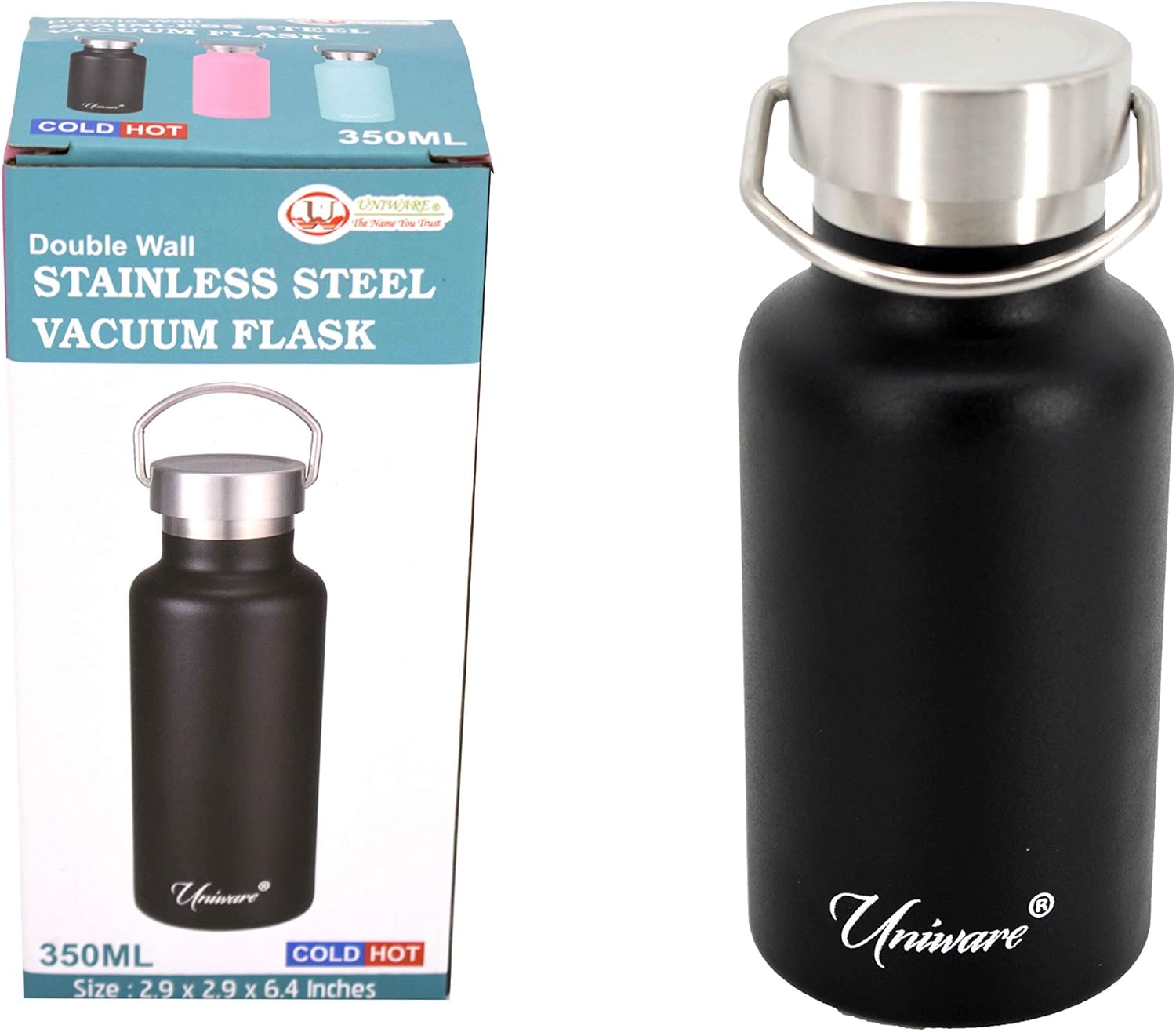 Frasco de vacío negro, 11.8 fl oz, 2.9 x 2.9 x 6.4 pulgadas