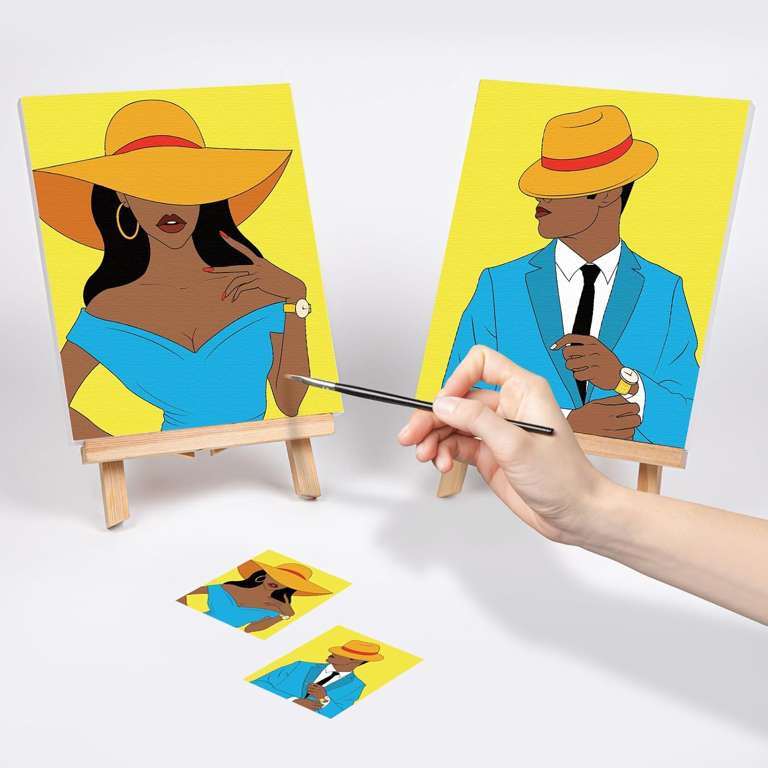 VOCHIC Paquete de 2 kits de pintura y sorbo para adultos, kit de fiesta de pintura de lienzo predibujado para juegos nocturnos, elegantes regalos de