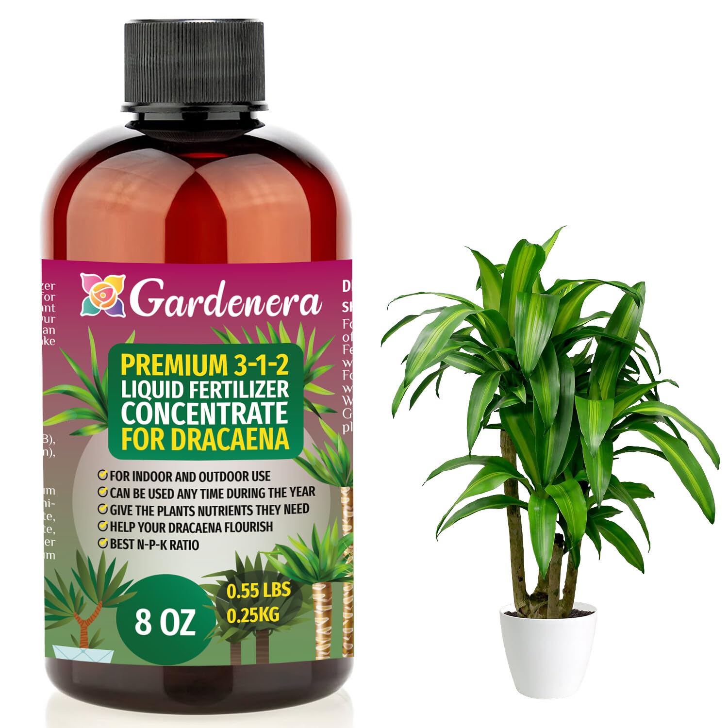 Gardenera – Fertilizante líquido prémium para plantas Dracaena – Concentrado 3-1-2 para plantas y flores de interior  Alimento orgánico para plantas