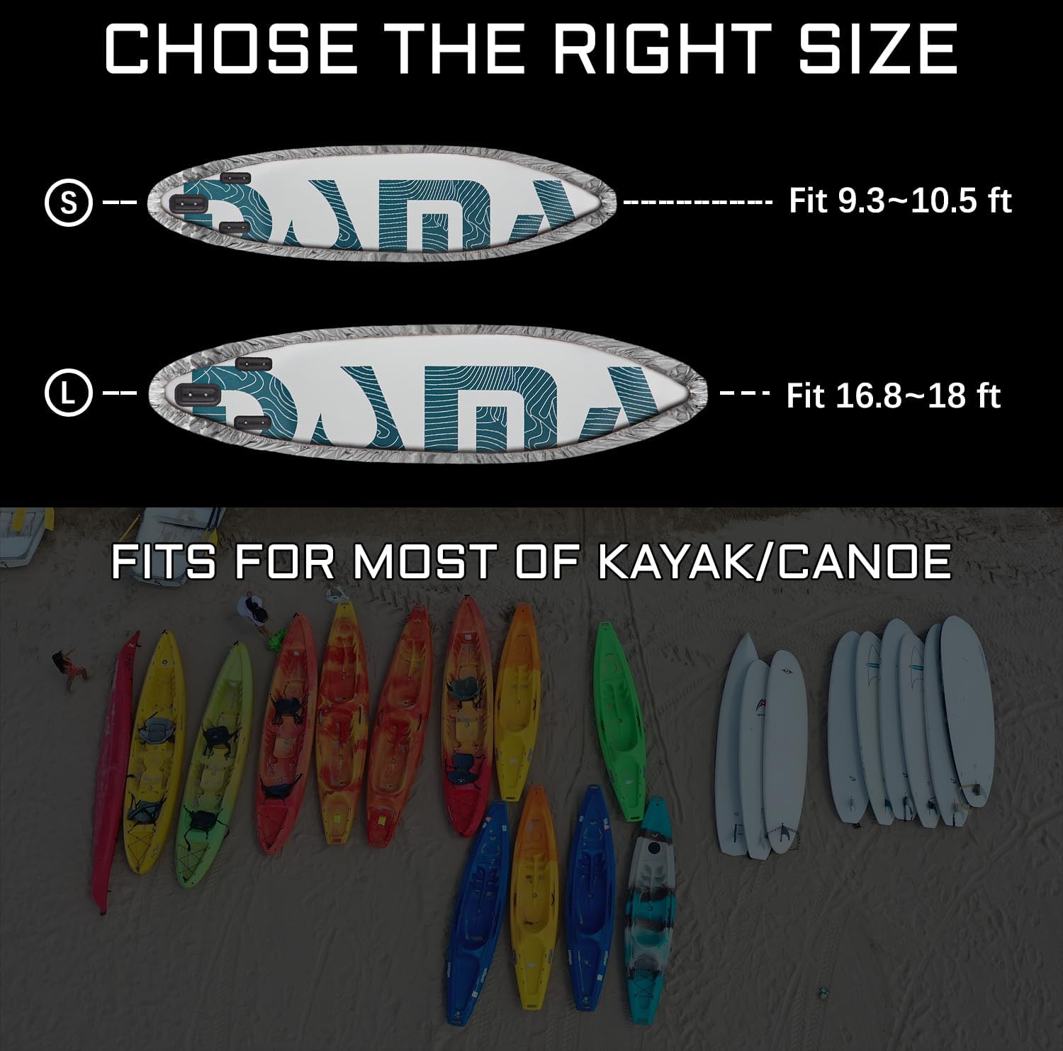 Funda impermeable para kayak (16.8-18 pies), resistente a los rayos UV y al polvo, cubierta gruesa para canoa marina con soporte para remo para