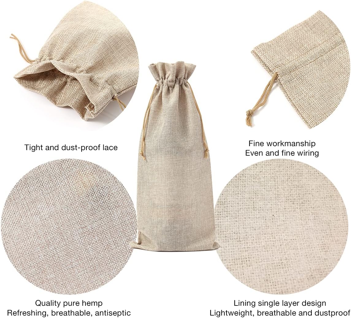10 bolsas de arpillera para vino con cordón naranja, bolsas de yute para botellas de vino, para bodas, cumpleaños, Navidad, almacenamiento en el