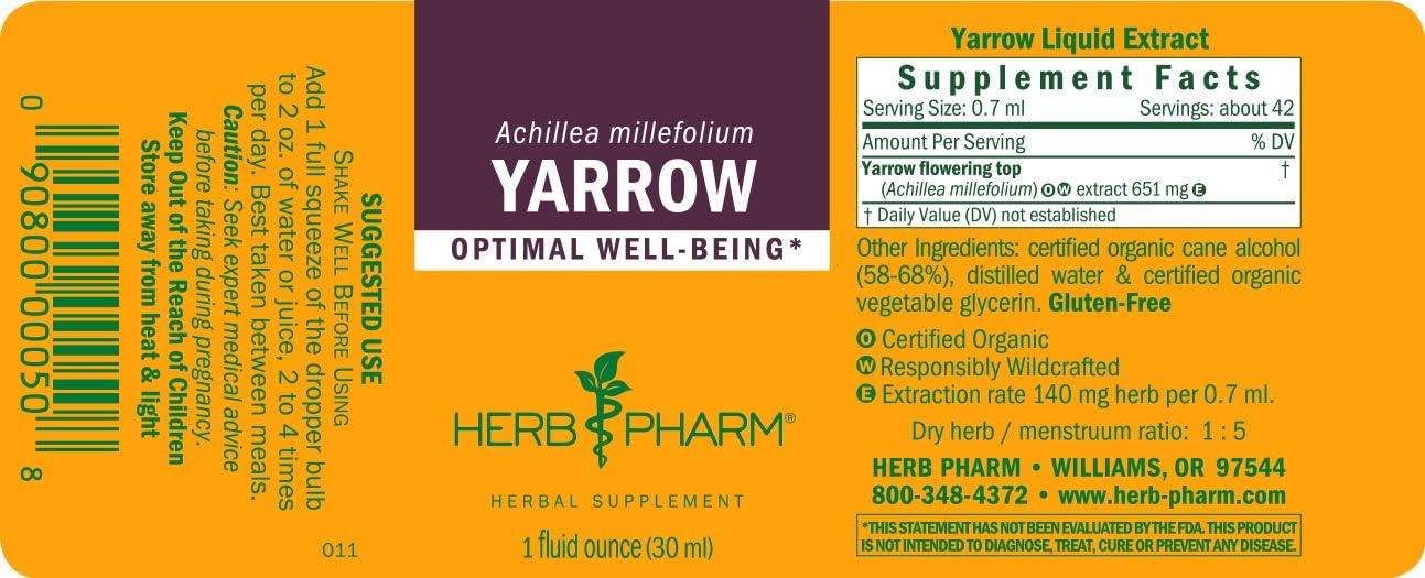 Herb Pharm Extracto líquido Yarrow Flowering Tops – 1 onza